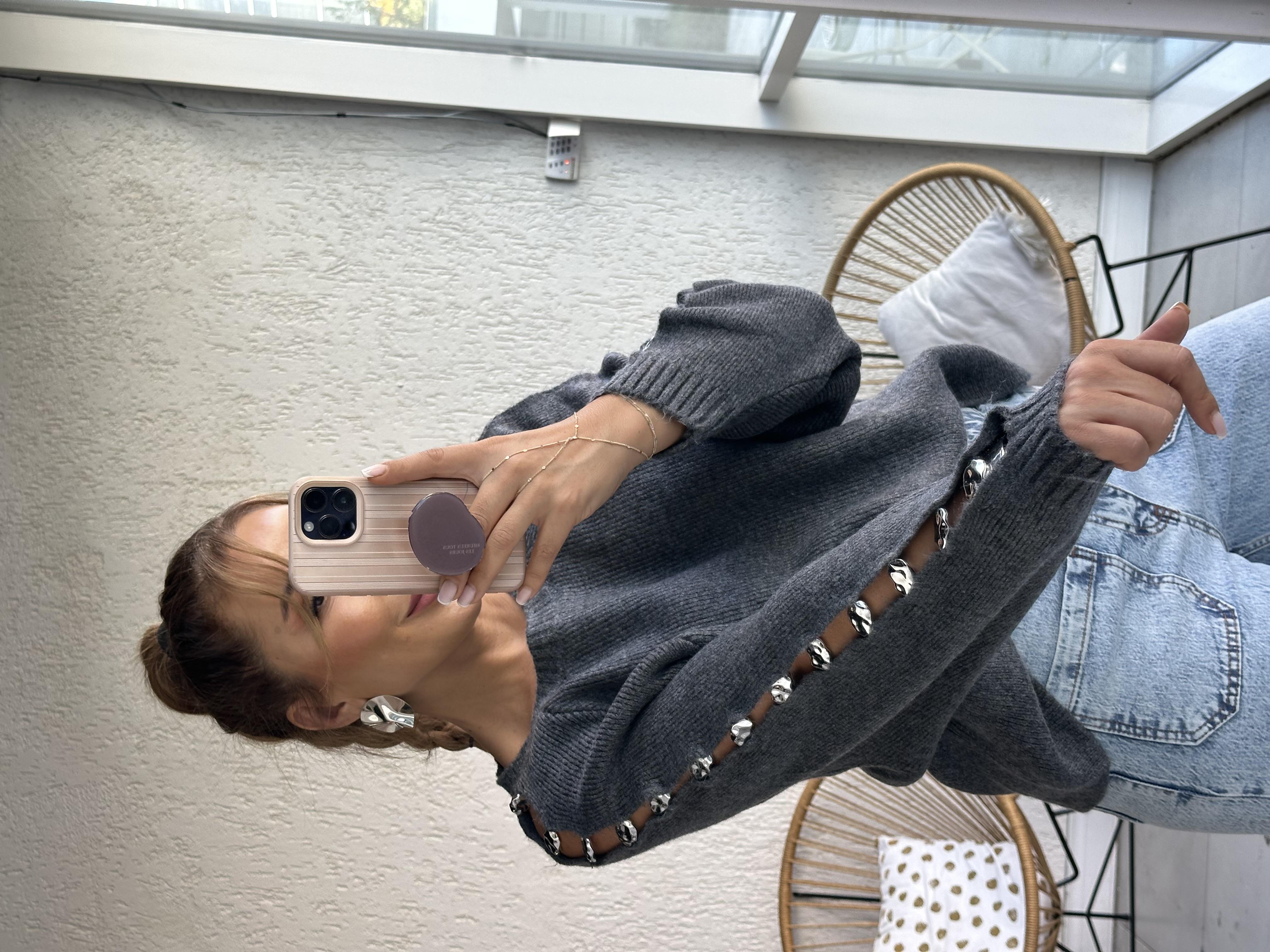 Antrasit Kol Gümüş Detaylı Kazak