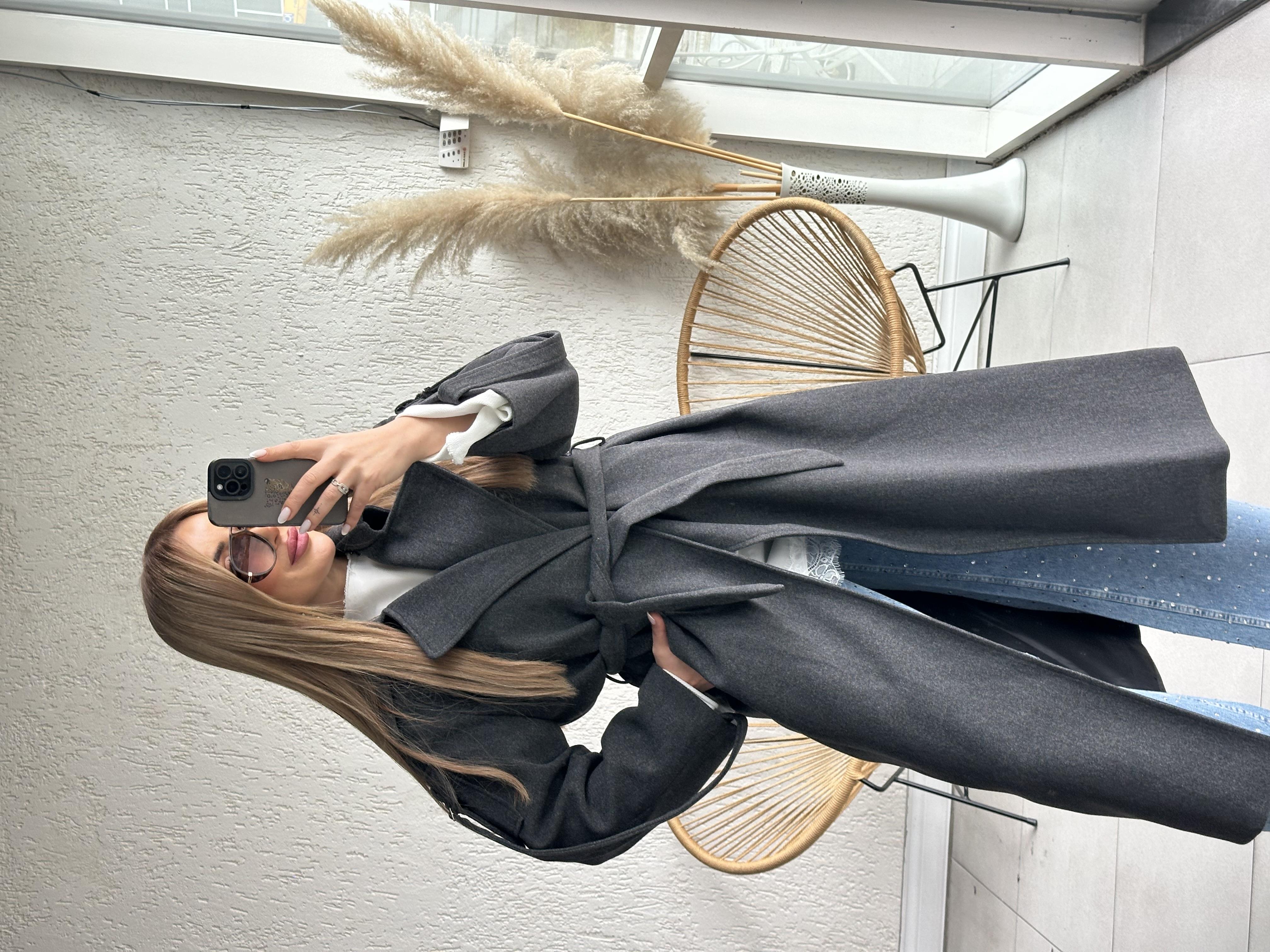 Antrasit Kol Kemer Detay Oversize Kaban