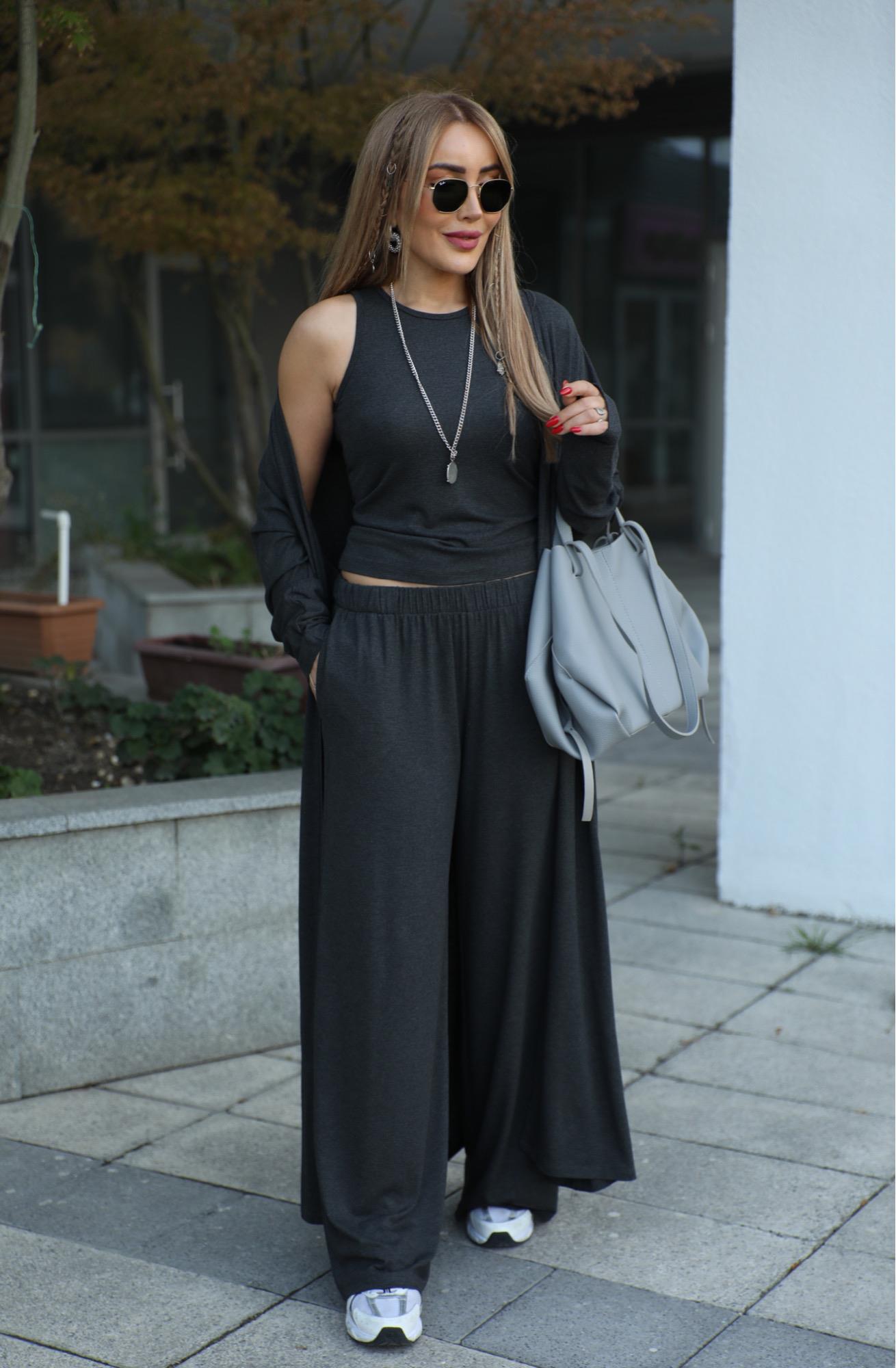 Antrasit Uzun Hırkalı Üçlü Takım 