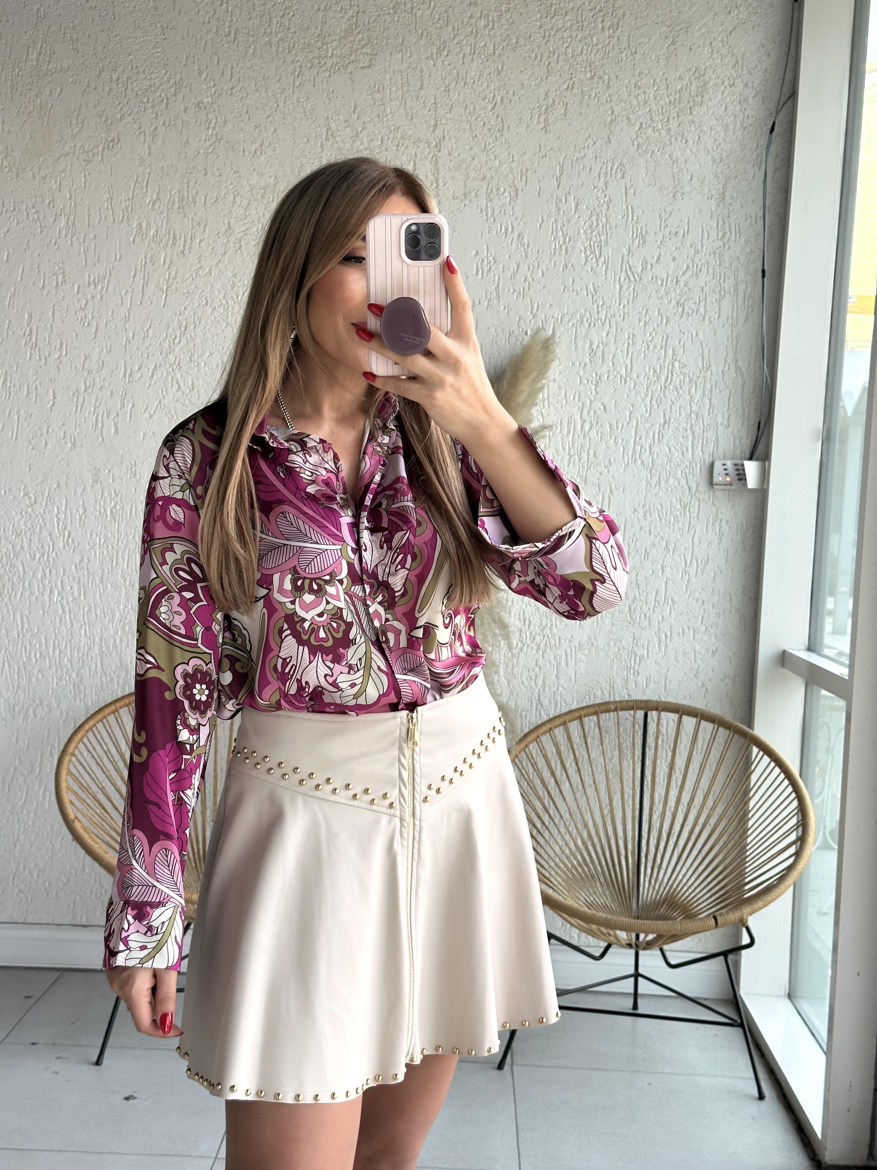 Bej Droplu Deri Etek