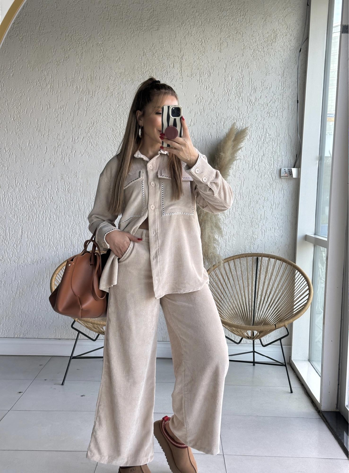 Bej Kadife Fitilli Takım 