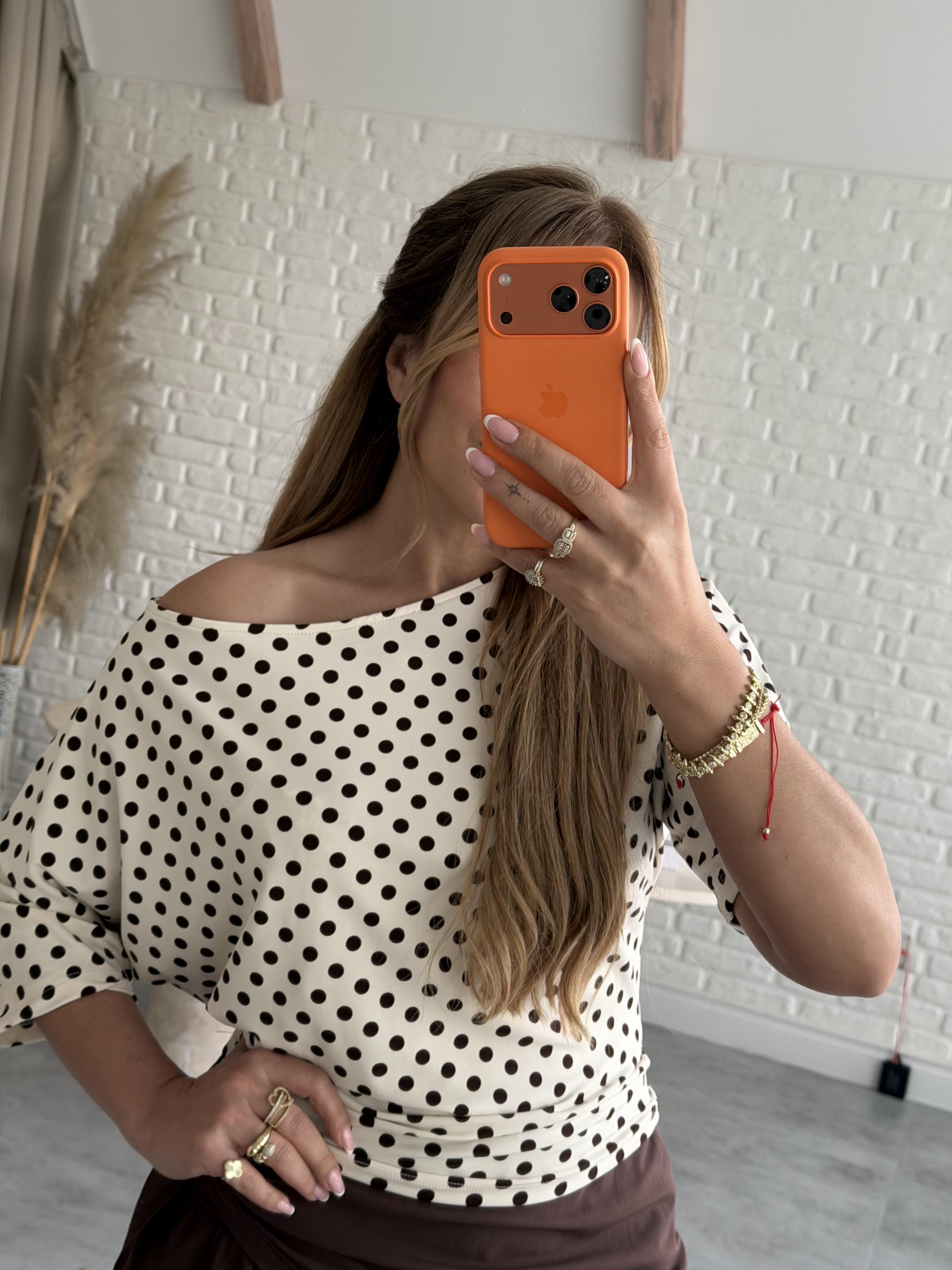 Bej Kahve Puantiyeli T-shirt