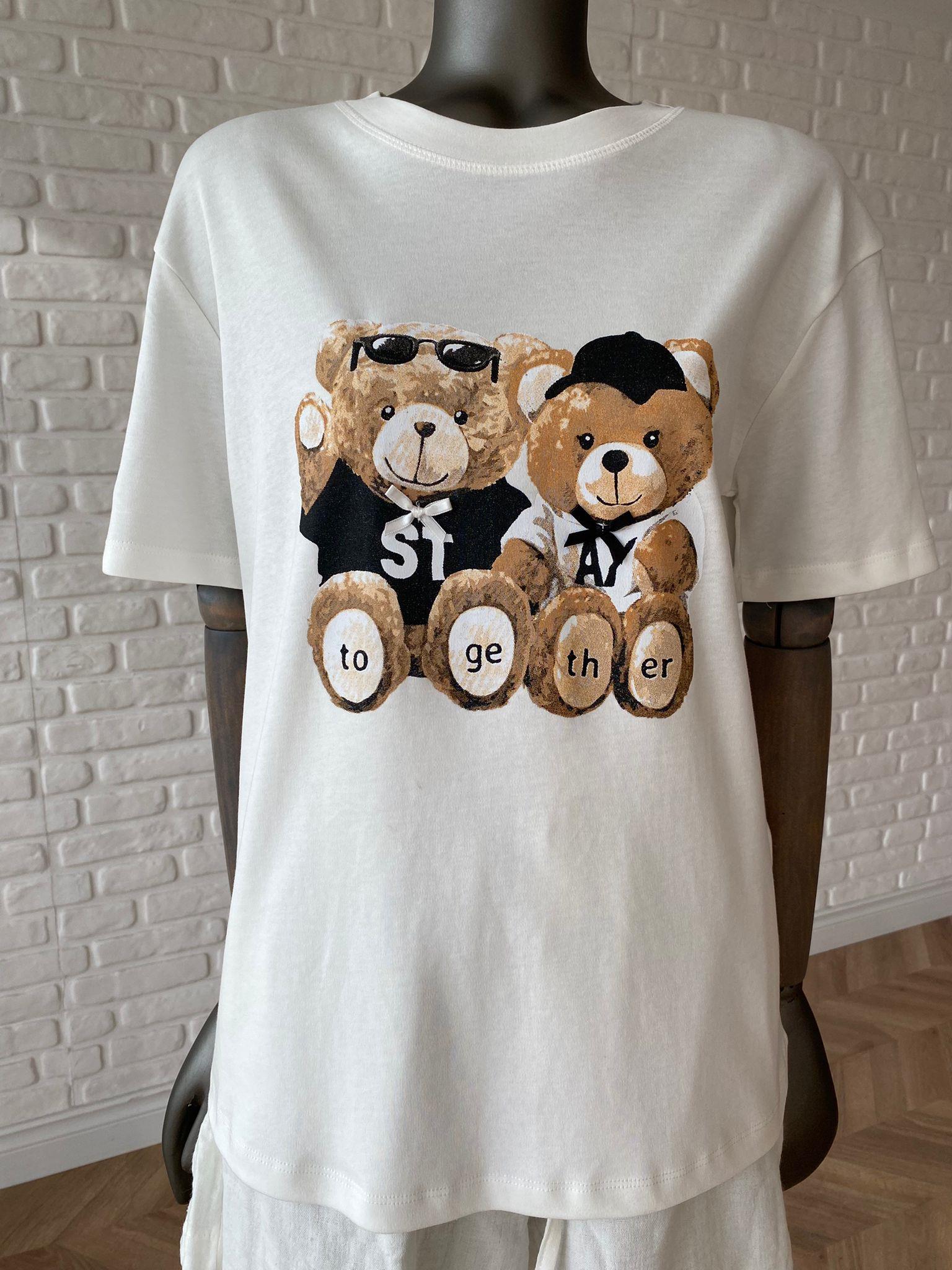 Beyaz Stay Baskılı T-shirt