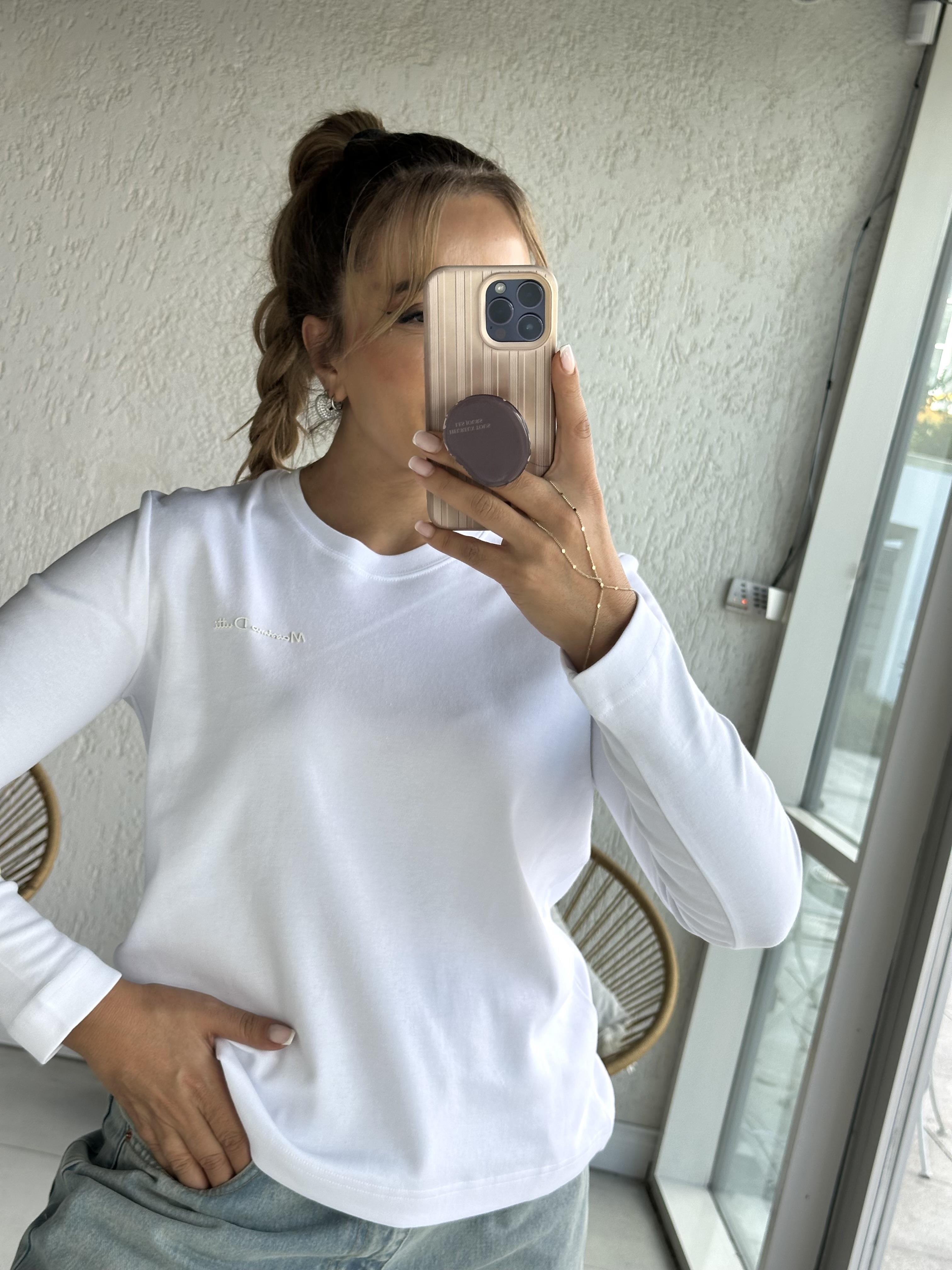 Beyaz Yazı Detaylı Basic T-shirt