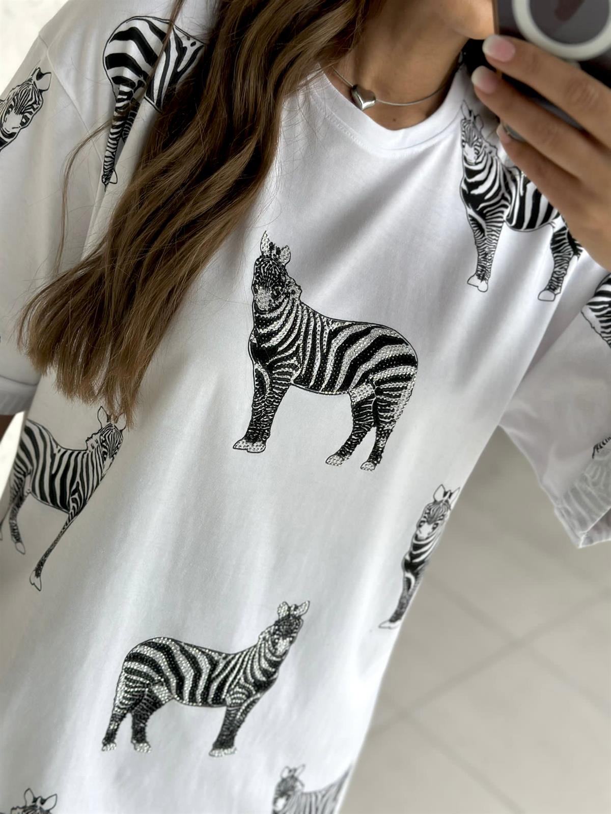 Beyaz Zebra Baskılı T-shirt