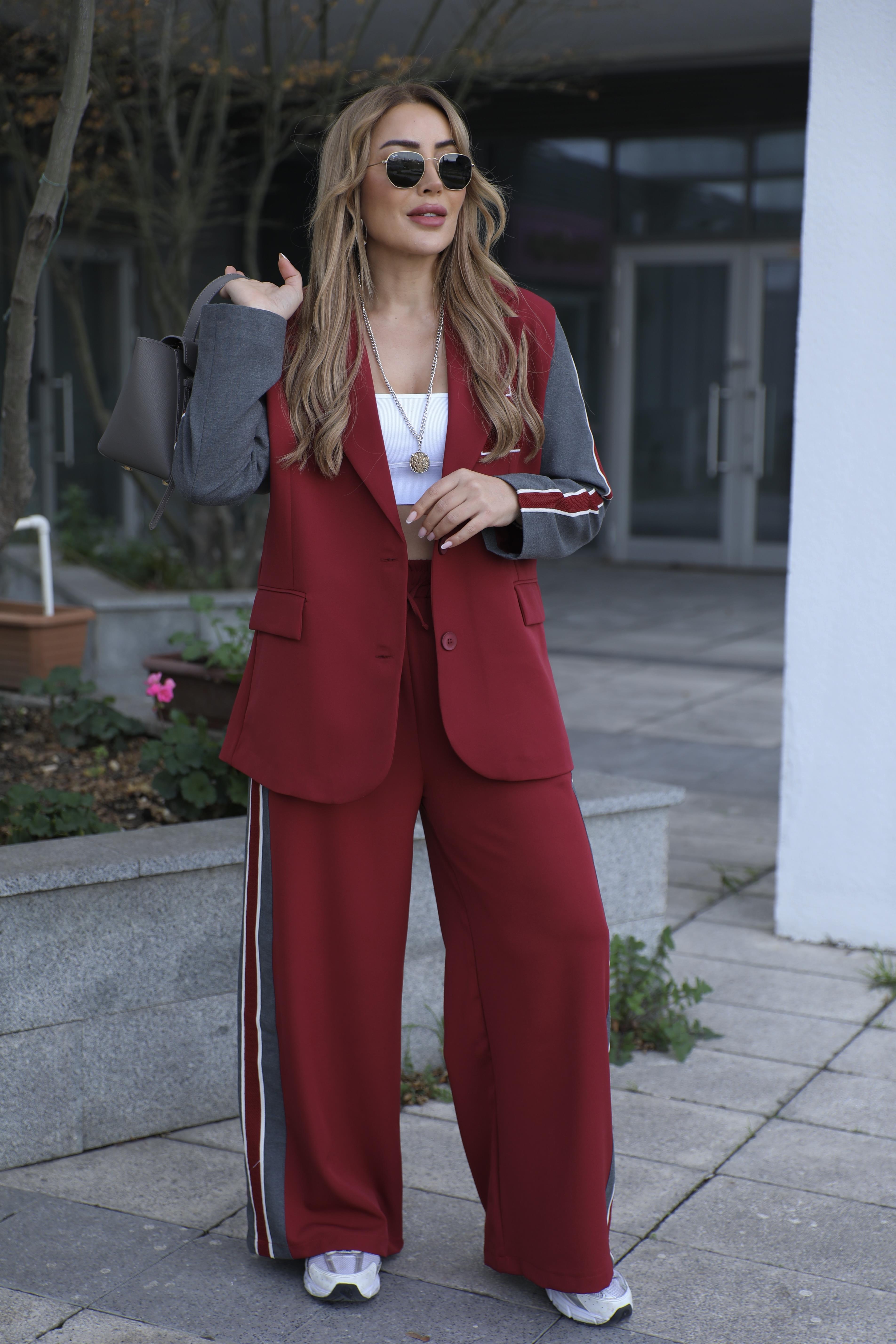 Bordo Antrasit Nakışlı Takım 