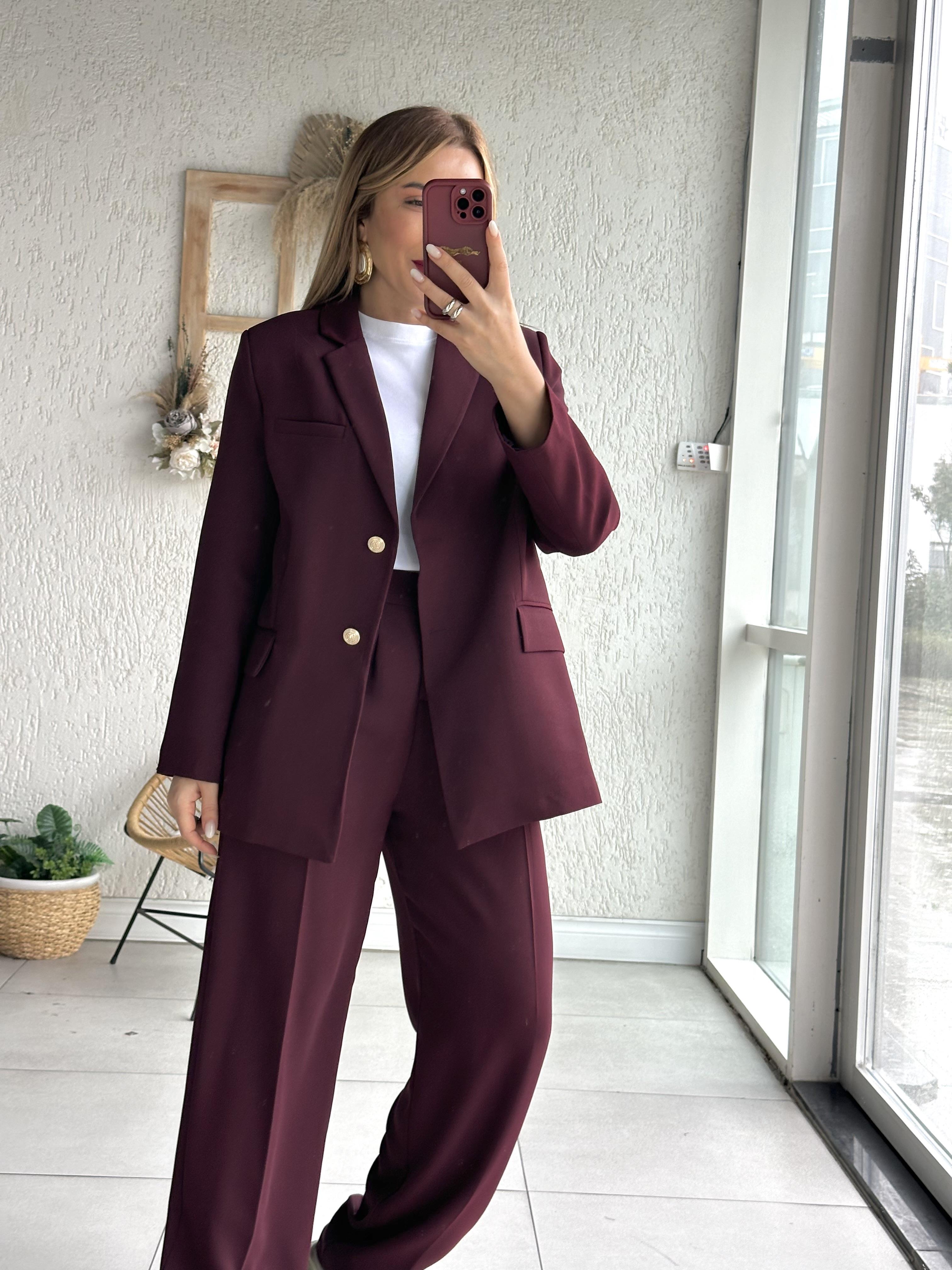 Bordo Gold Düğmeli Premium Takım 