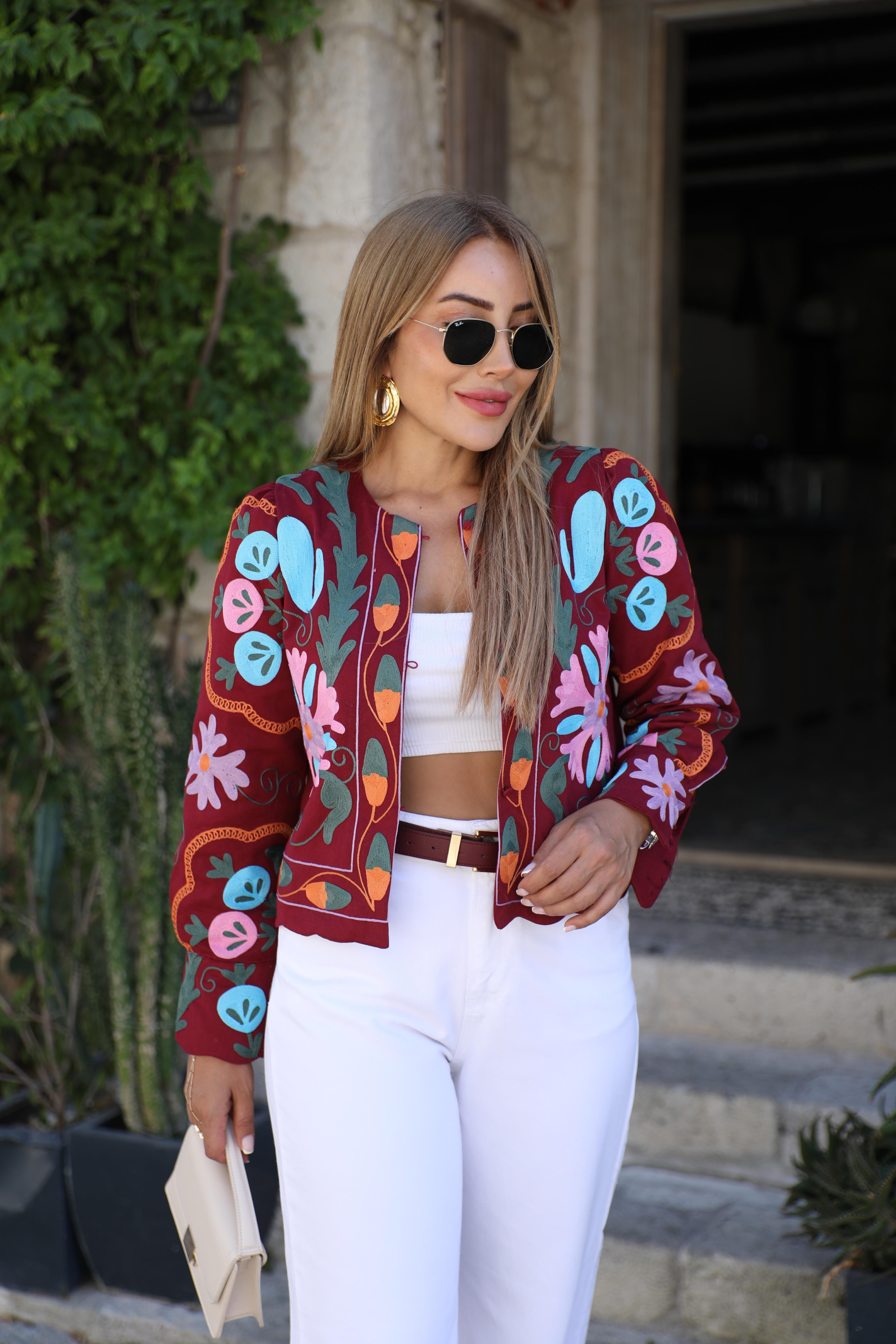 Bordo Nakışlı Tasarım Ceket 