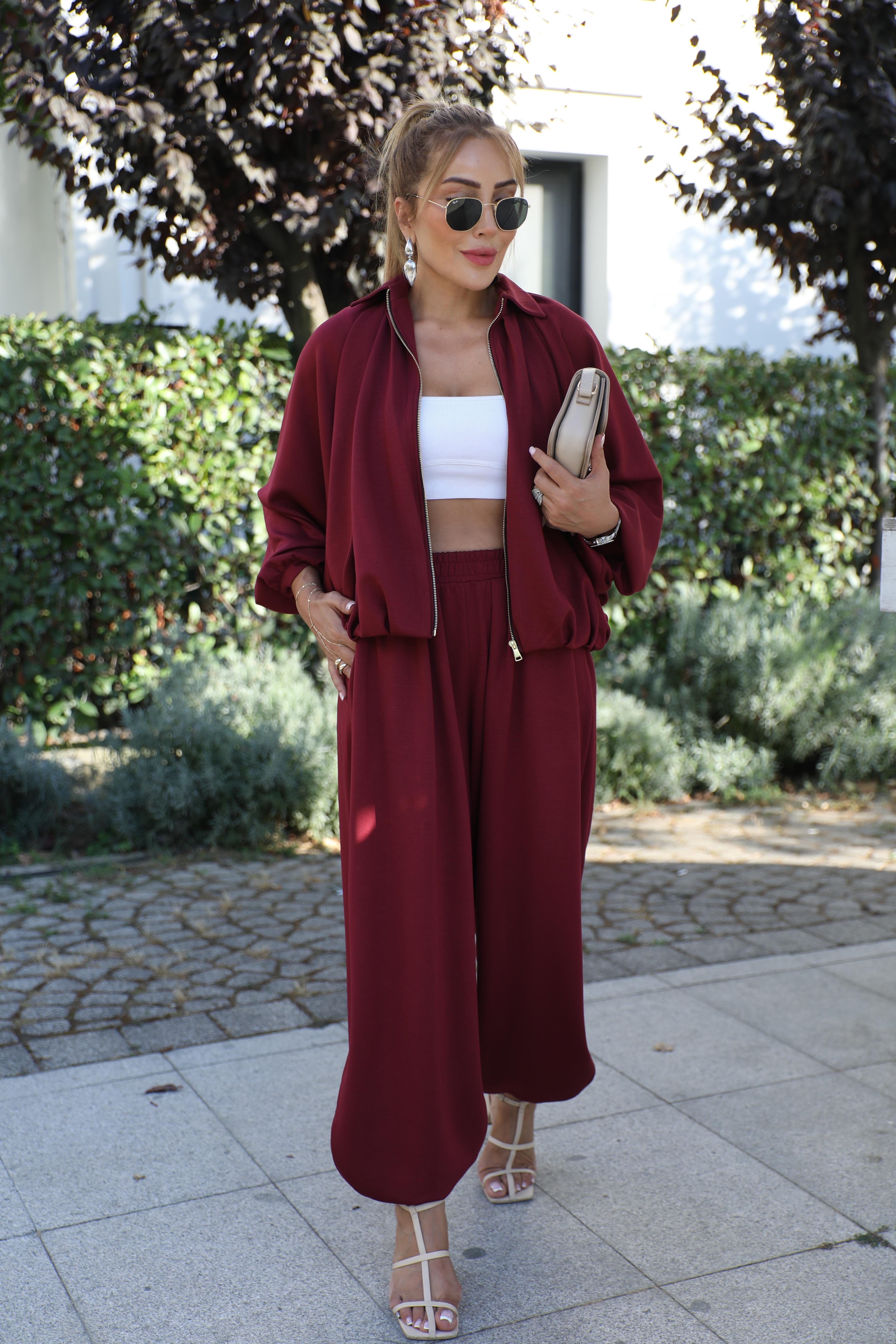 Bordo Şalvar Ceket Takım 