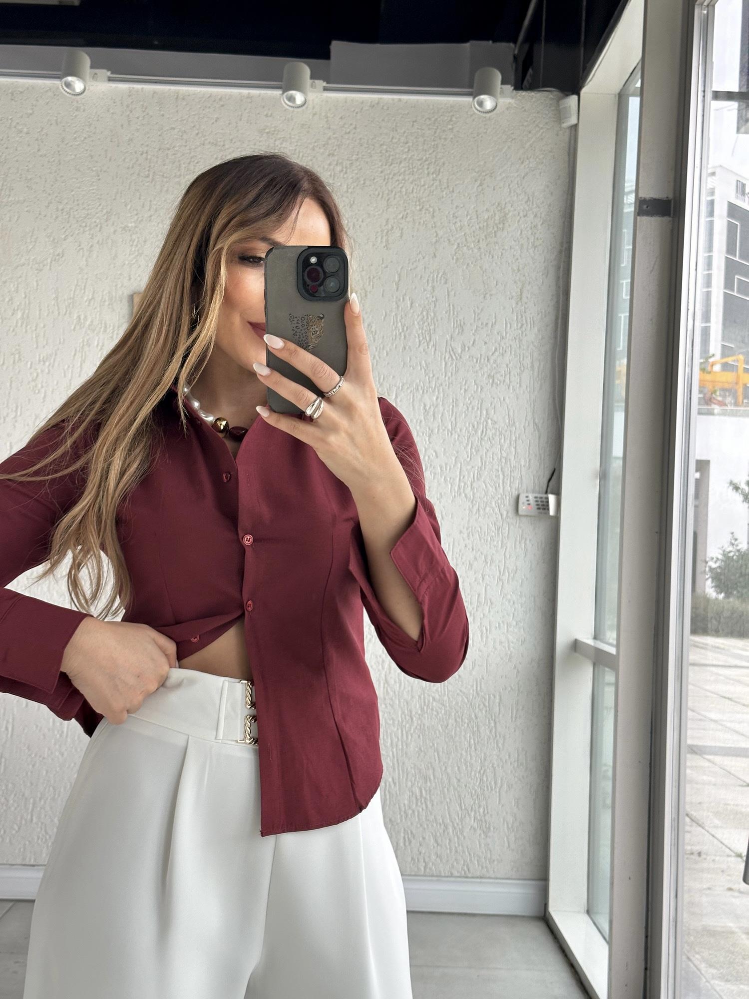 Bordo Slimfit Gömlek