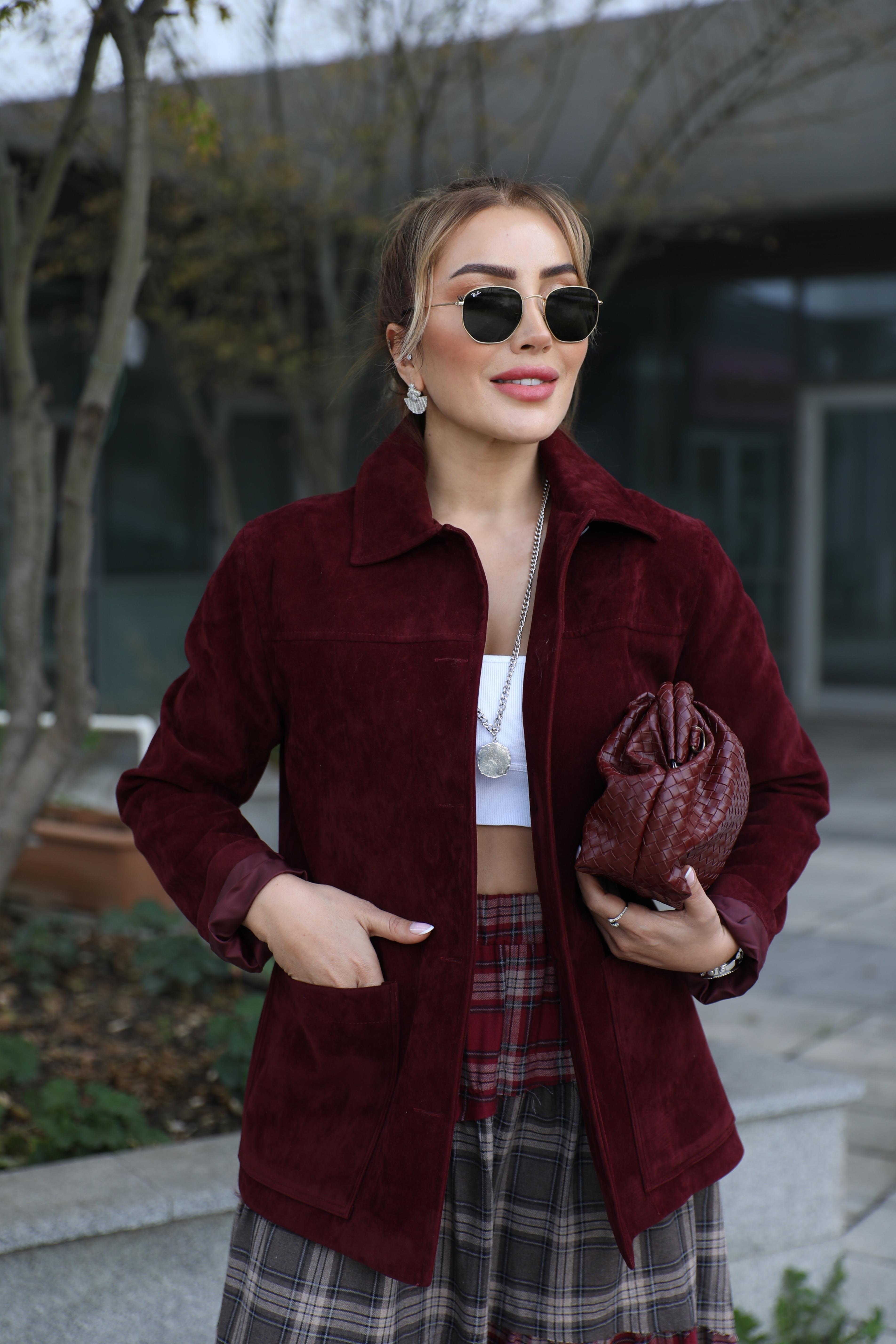 Bordo Süet Blazer Ceket