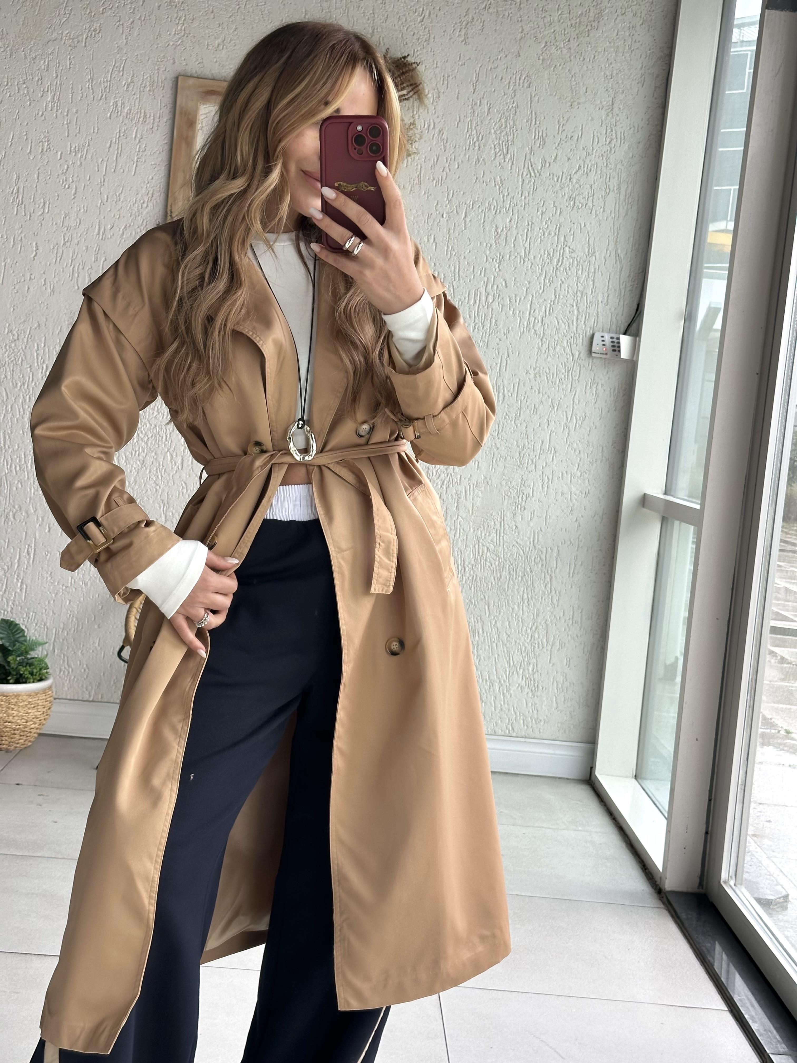 Camel Kuşaklı Trençkot
