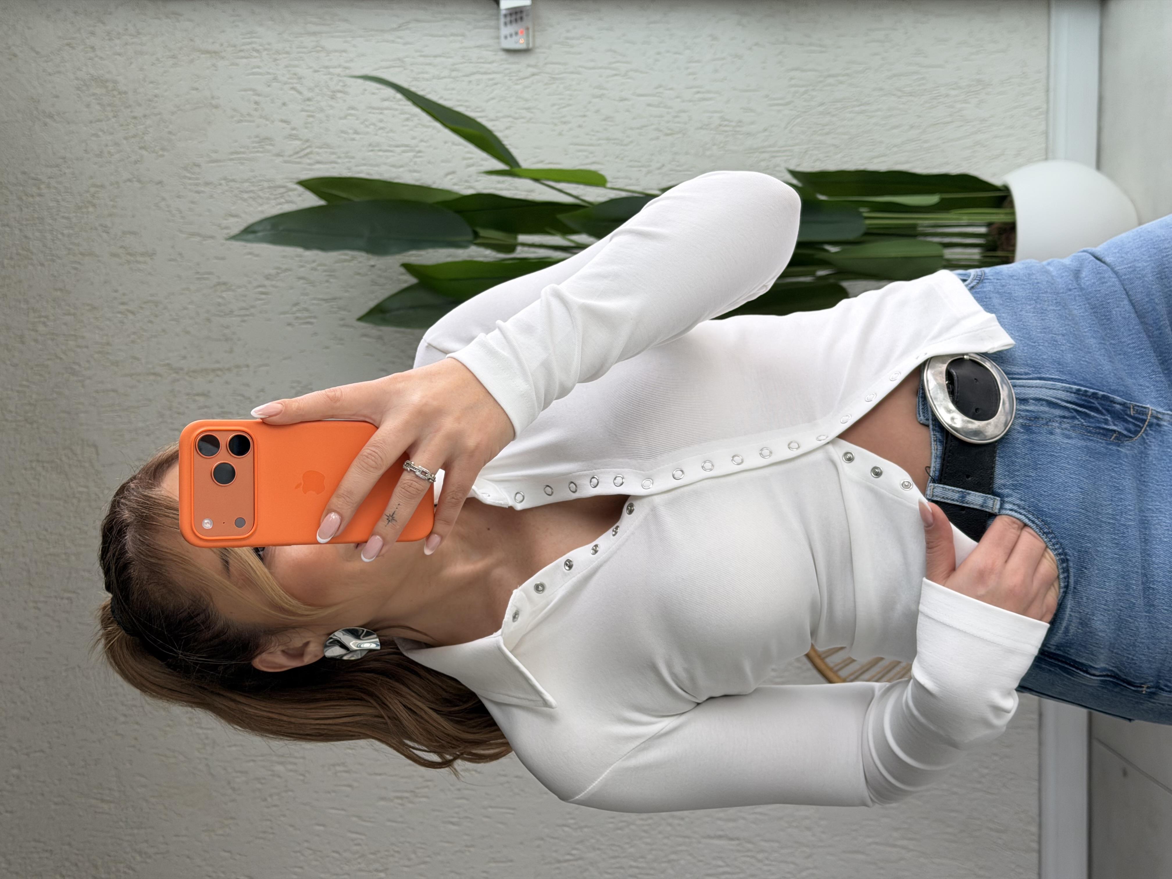 Ekru Çıtçıt Detaylı Bluz