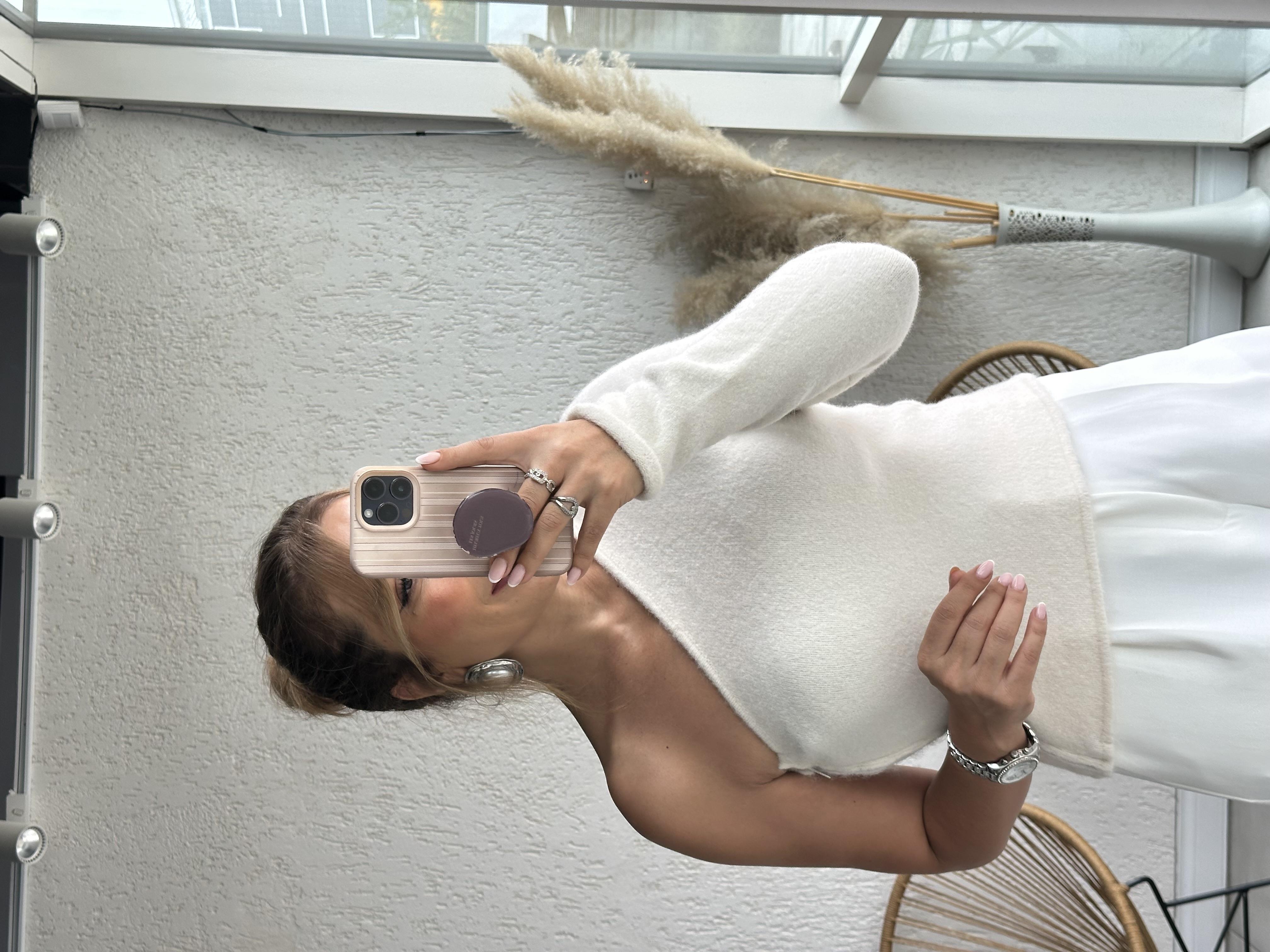 Ekru Dokulu Tek Omuz Triko