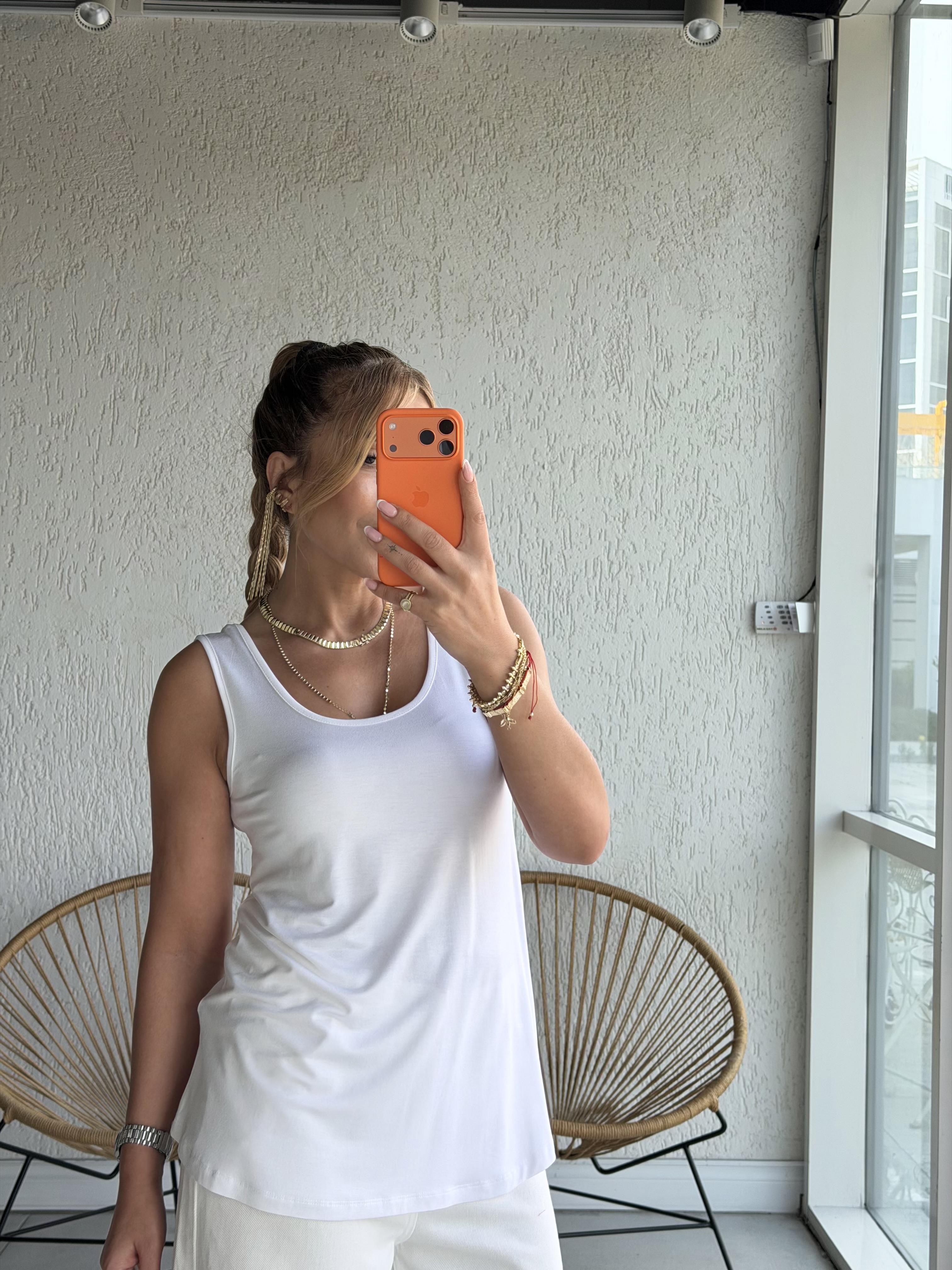 Ekru Kalın Askılı Atlet Bluz