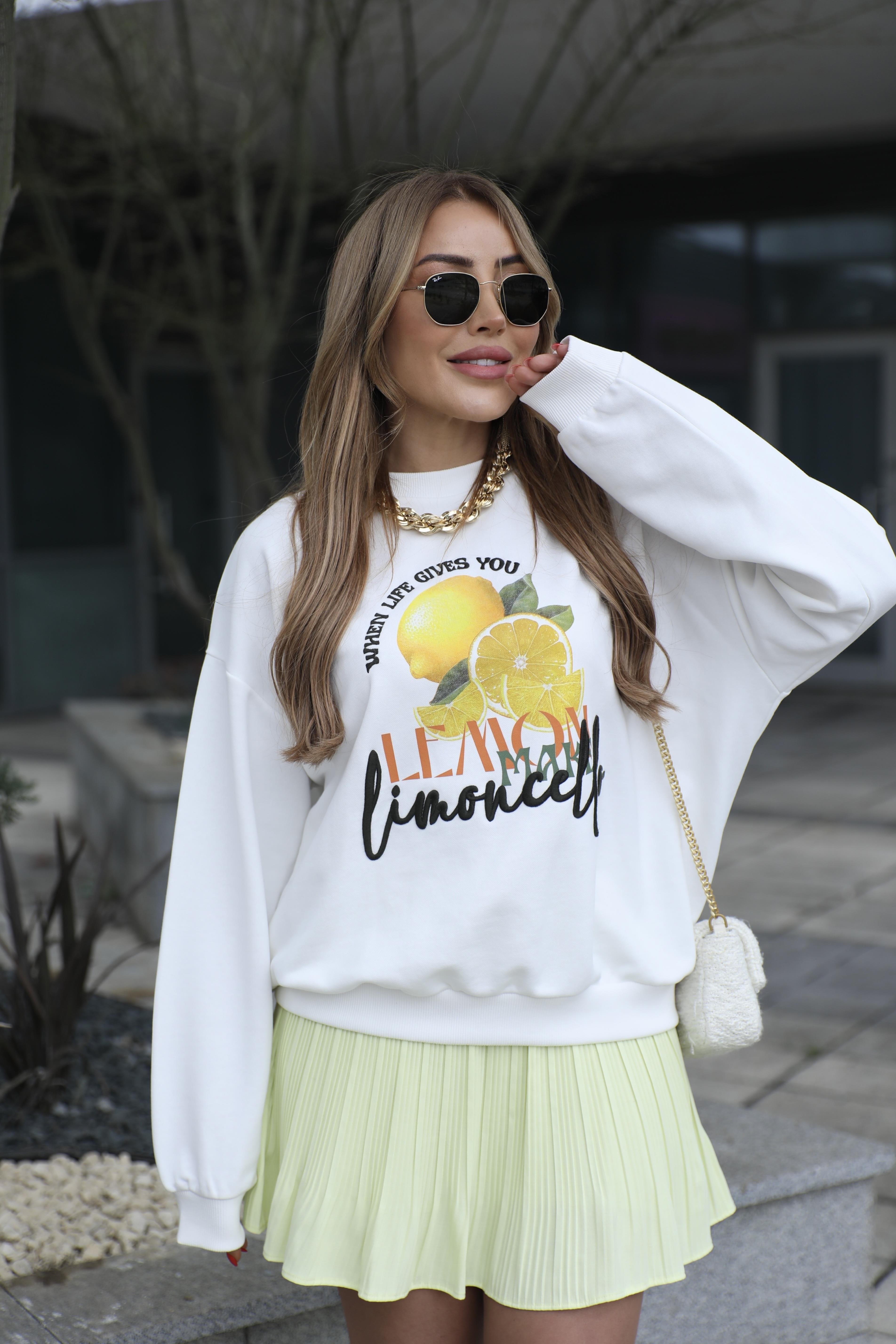 Ekru Limon Baskılı Sweat