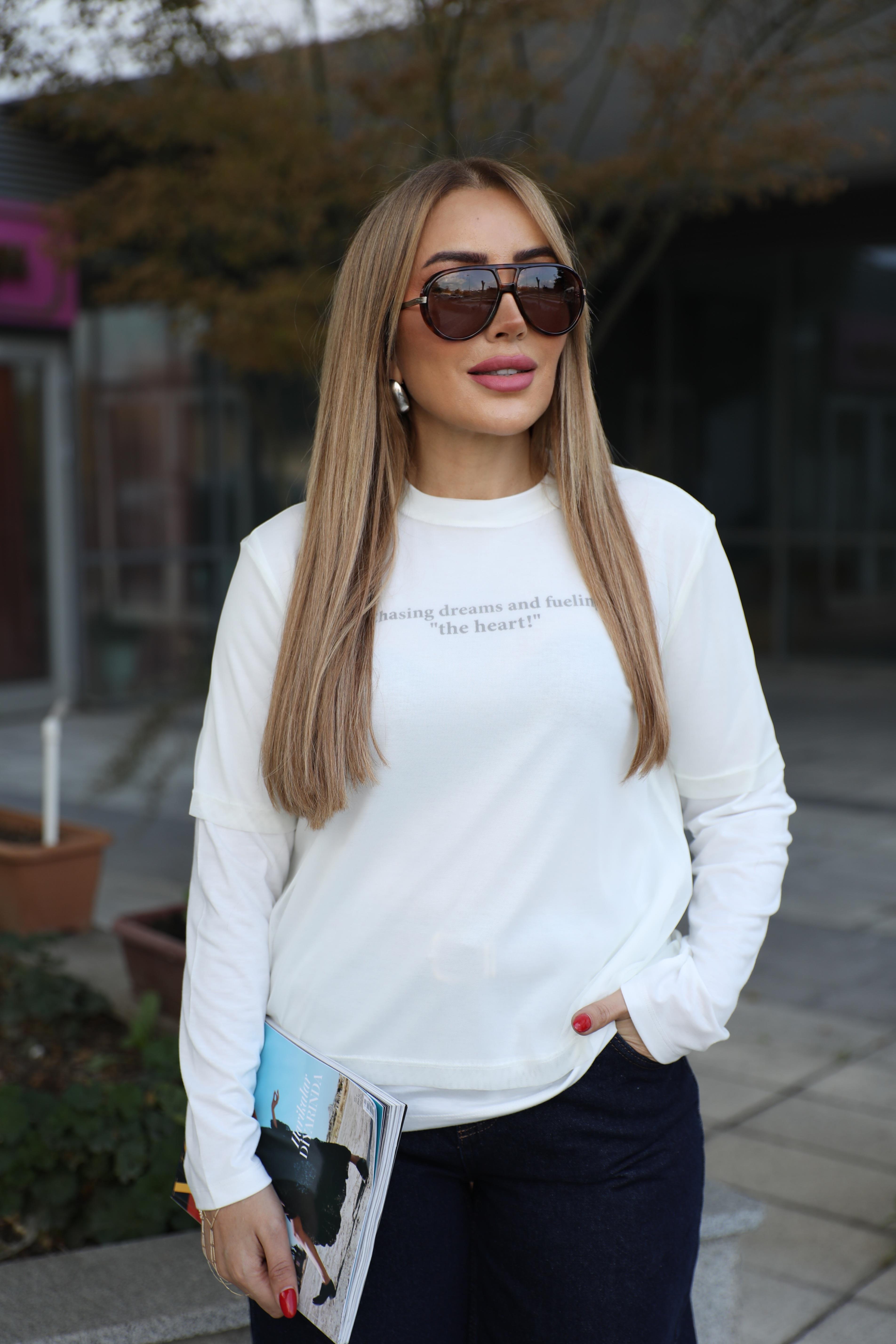 Ekru Tasarım Tül Detaylı Bluz