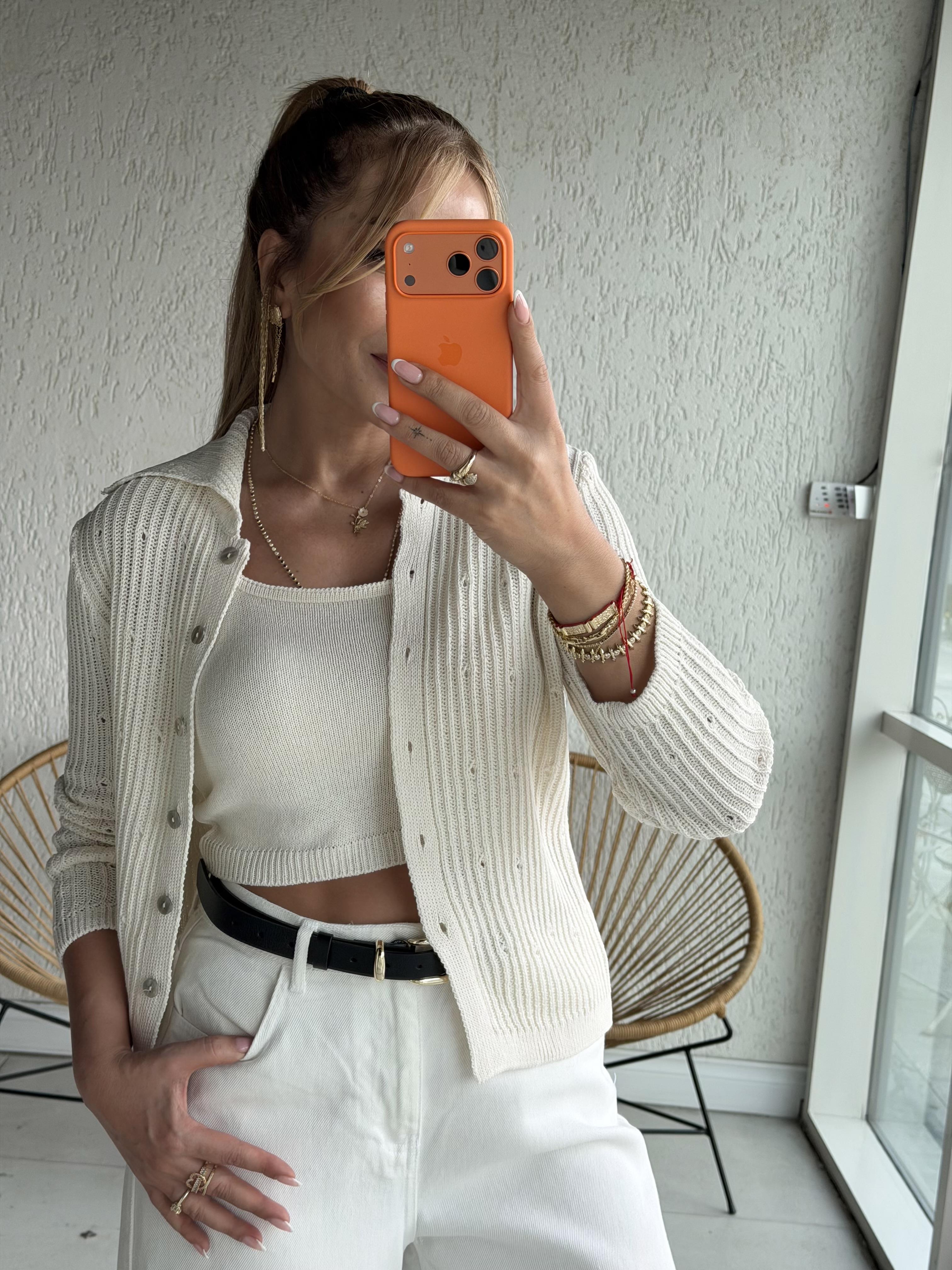 Ekru Triko Atlet Hırka Takım