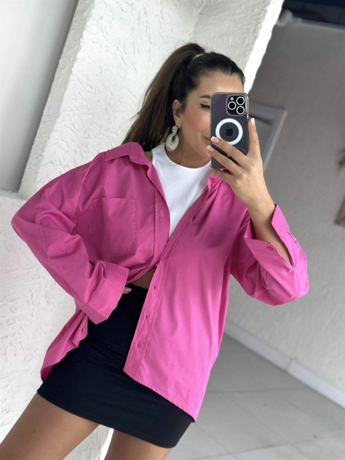 Fuşya Beyaz Atlet Detaylı Gömlek