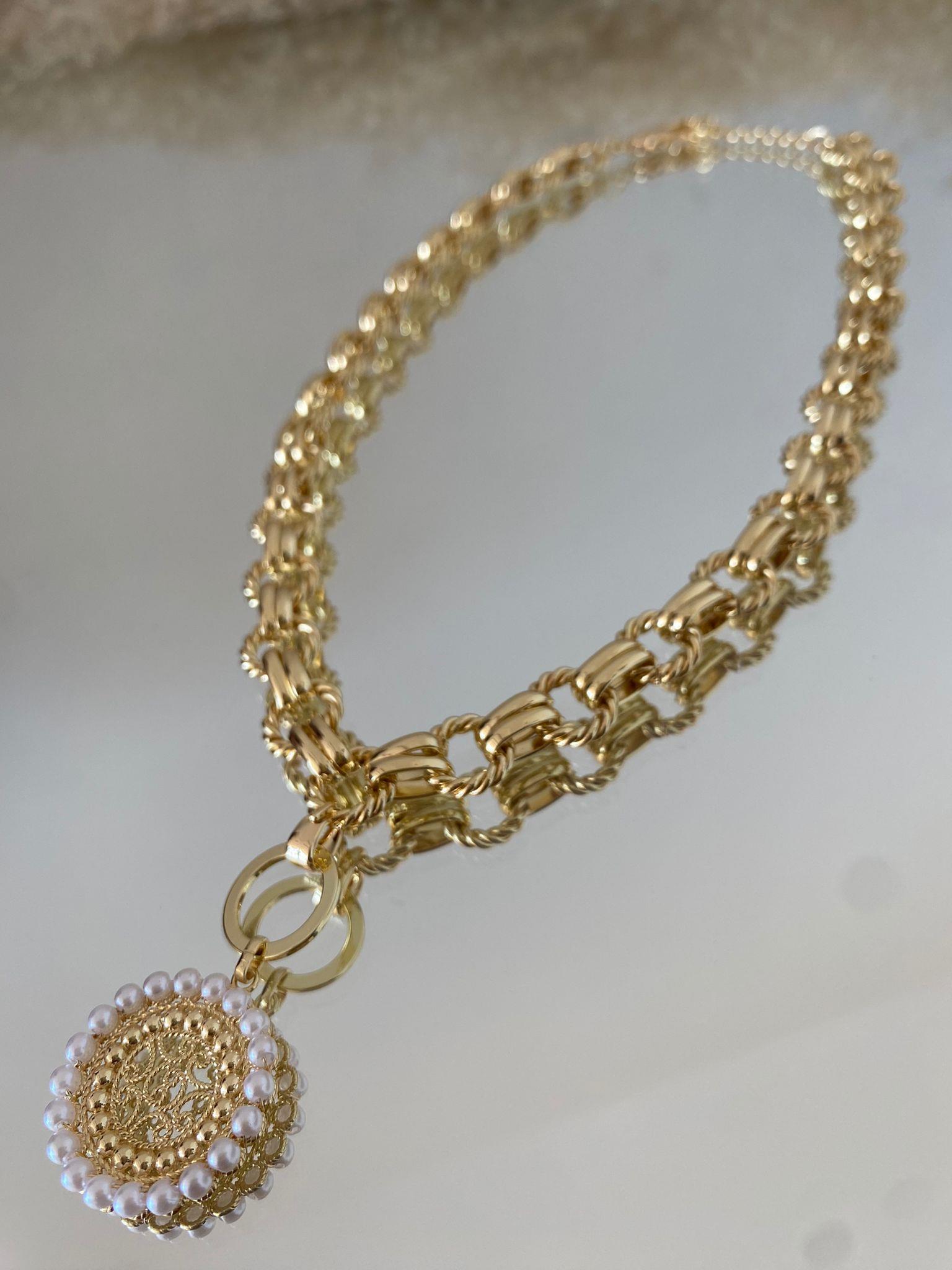 Gold İnci Plakalı Kolye