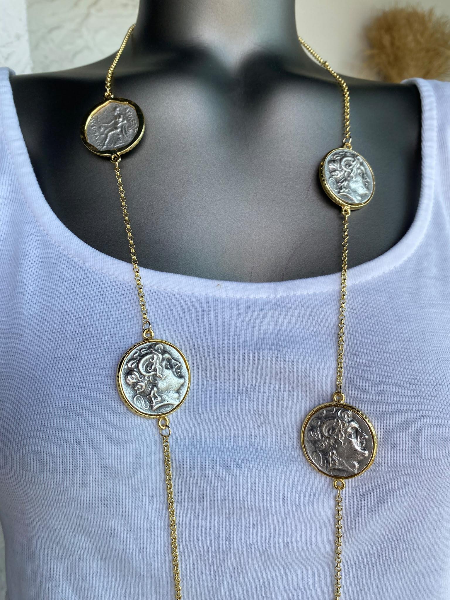 Gold Silver Madalyon Detaylı Kolye