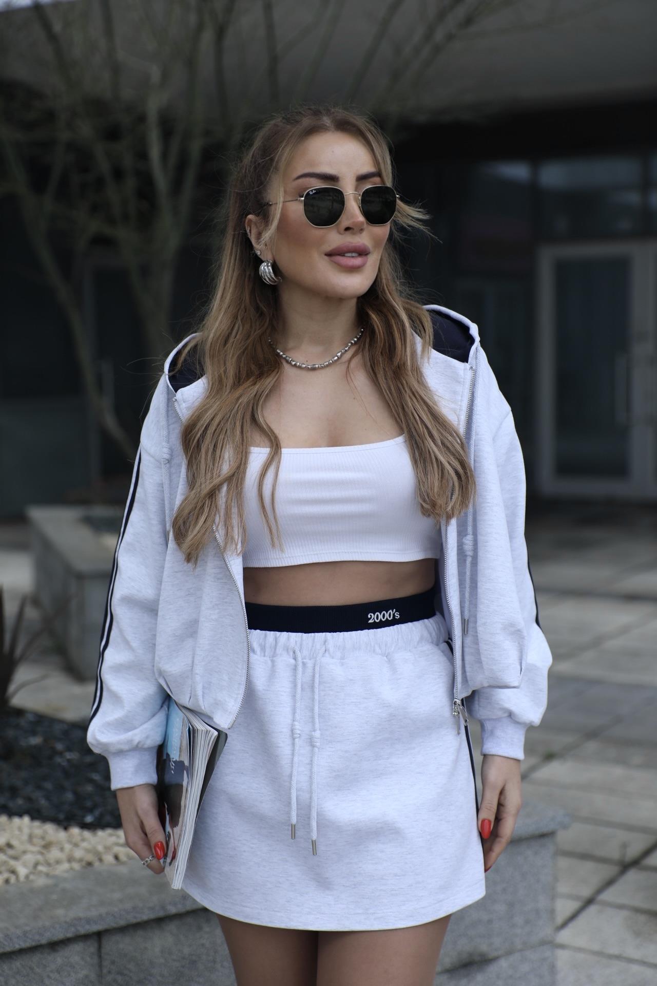 Gri Lacivert Detaylı Etek