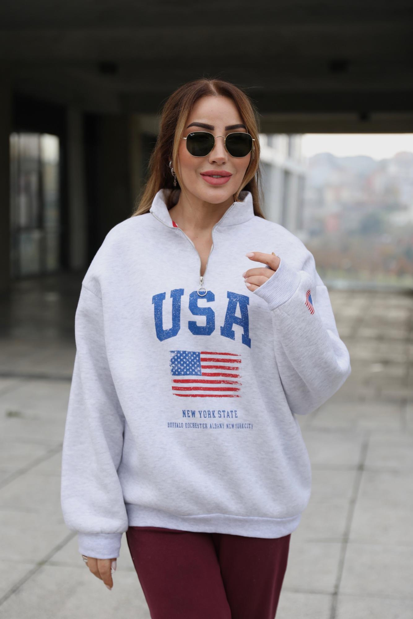 Gri Melanj Baskılı Sweat