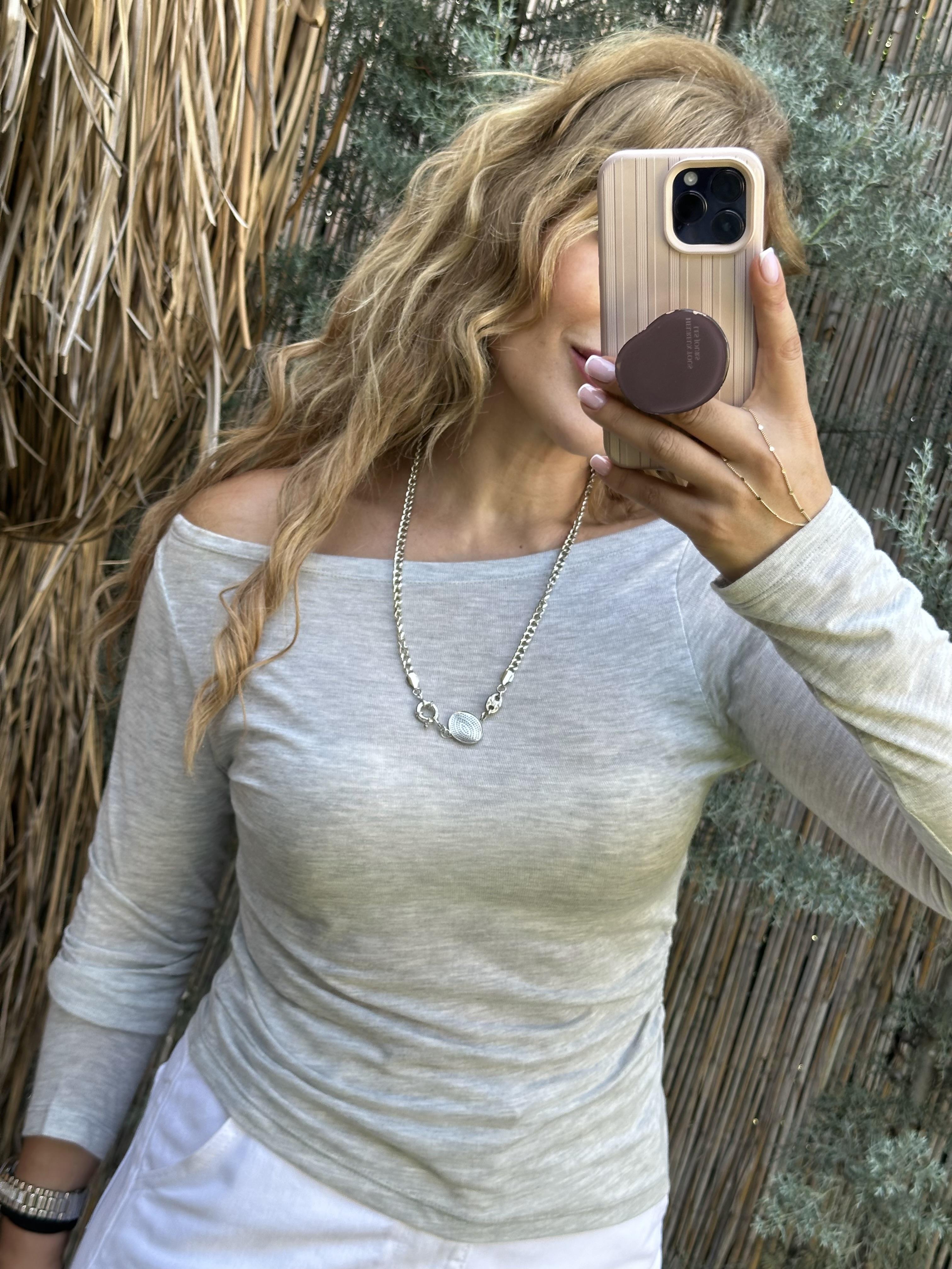 Gri Triko Büzgülü Bluz