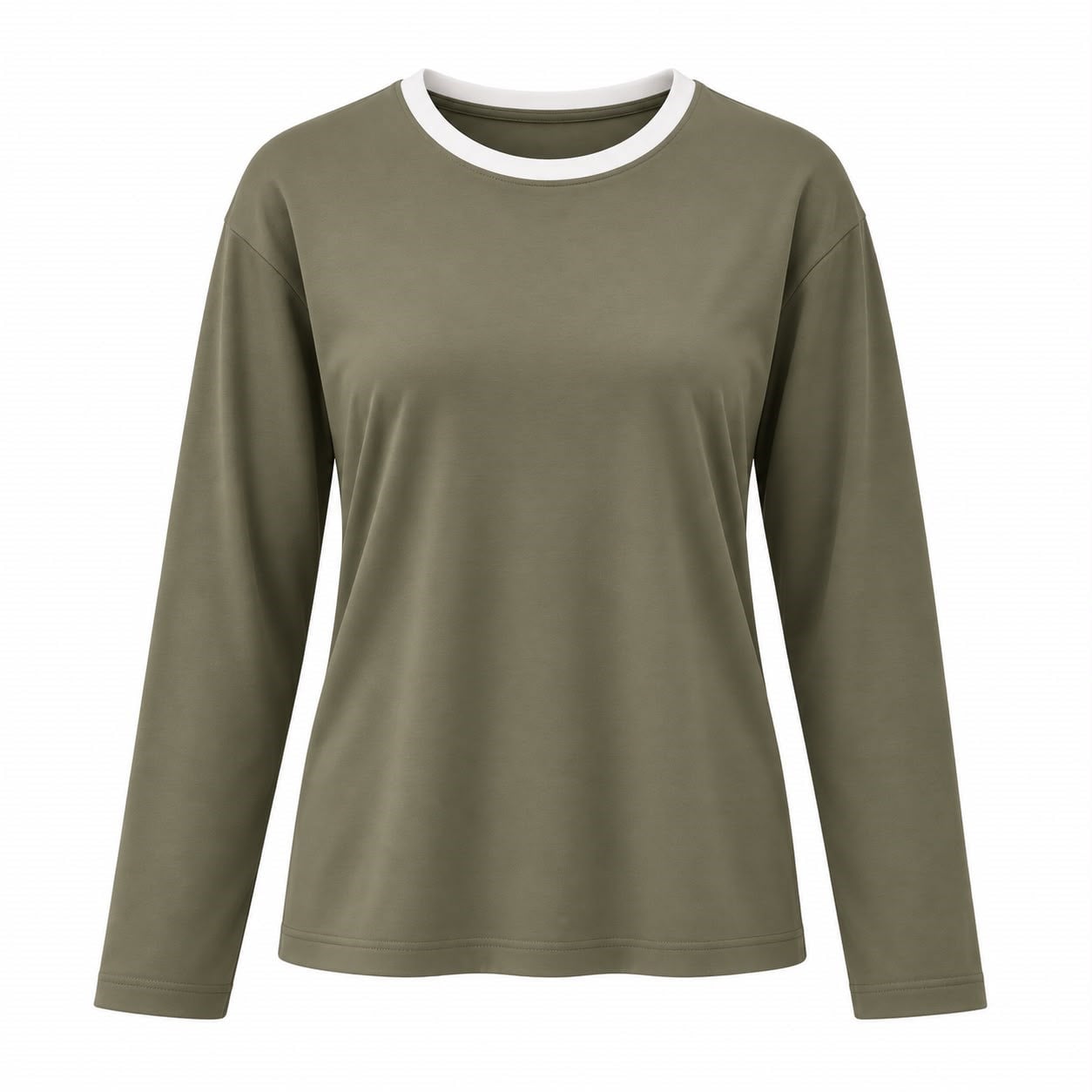 Haki Beyaz Biyeli Basic T-shirt