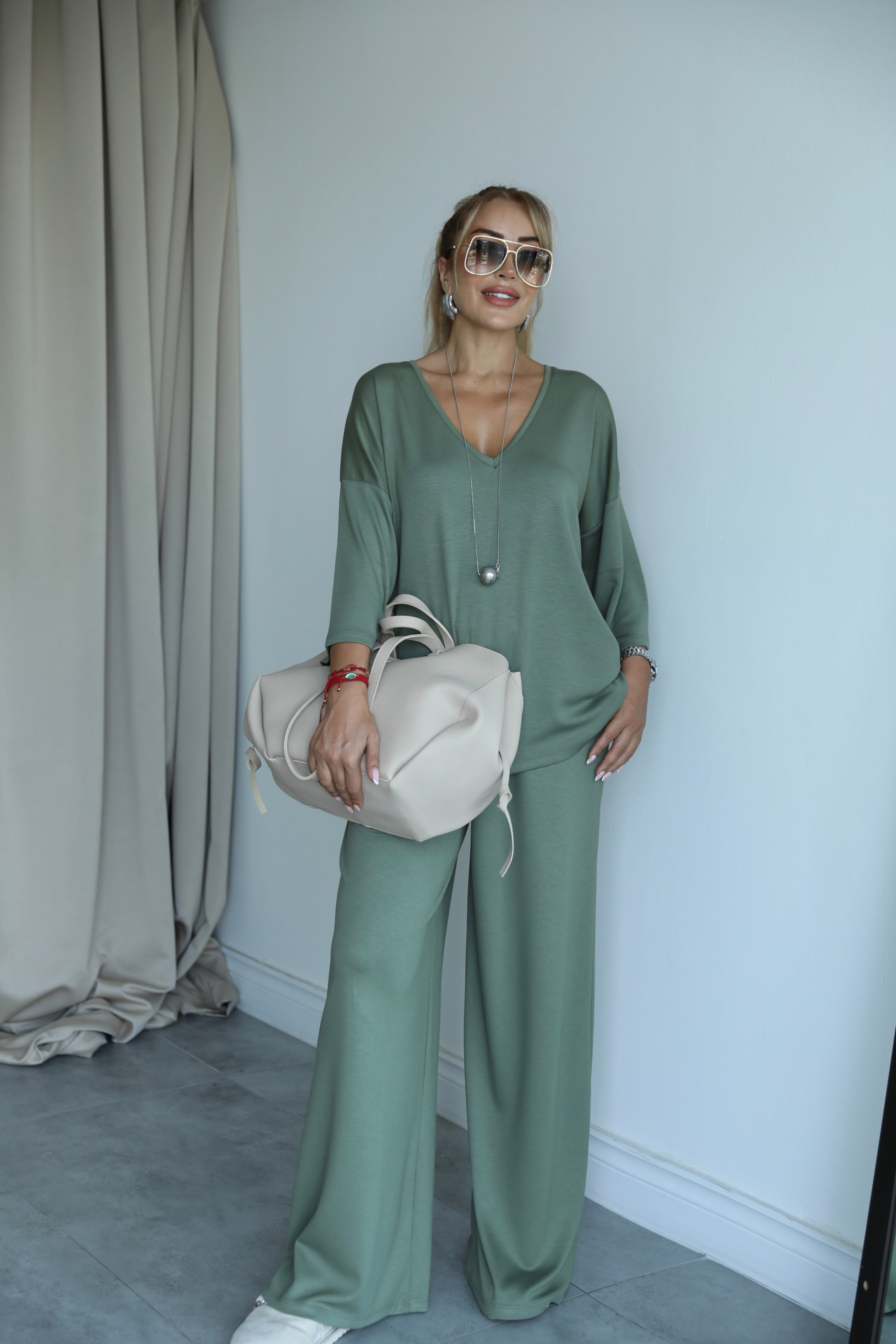 Haki V Yaka Oversize Takım 