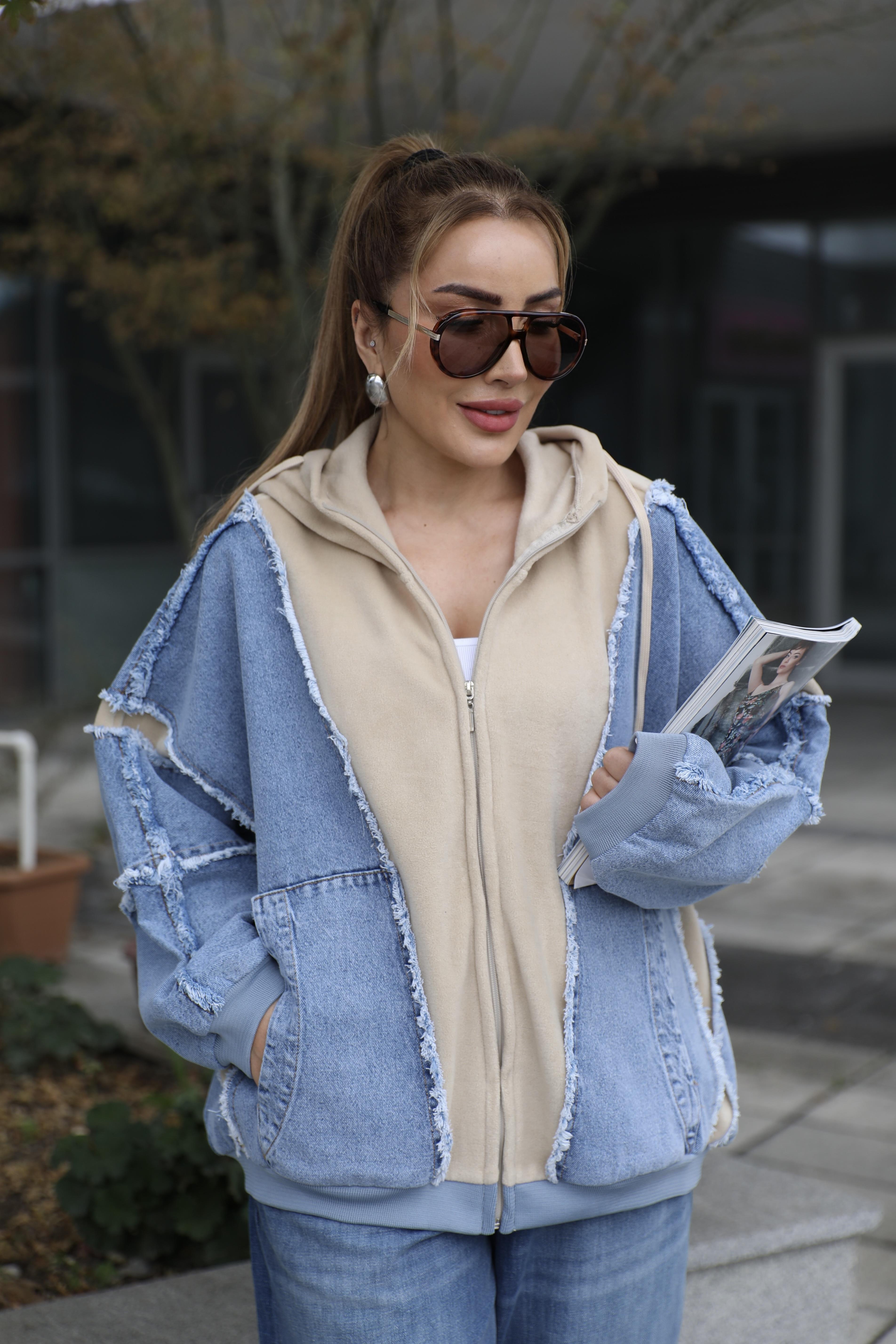 Jean Detaylı Polar Ceket