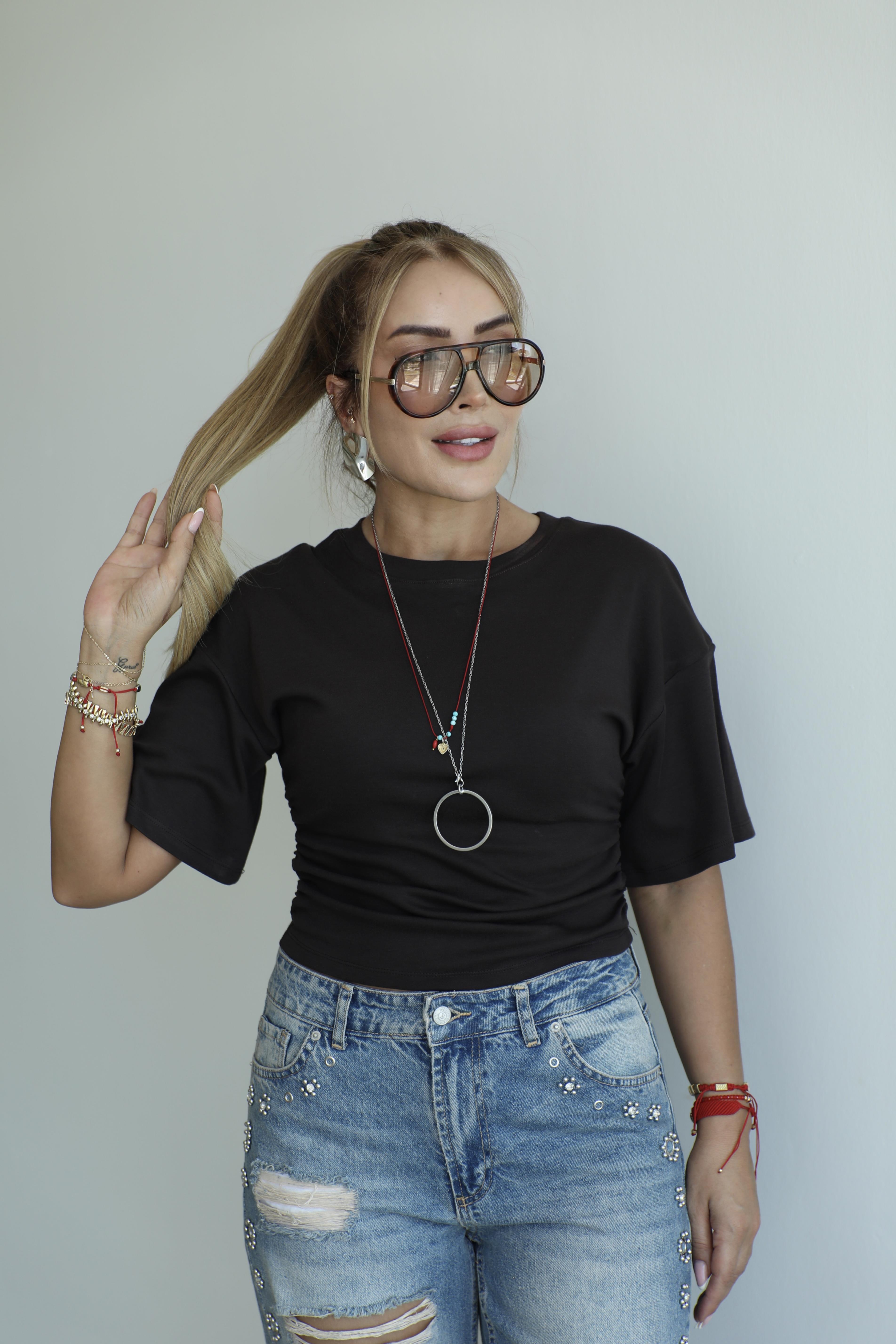 Kahve Büzgü Detaylı T-shirt