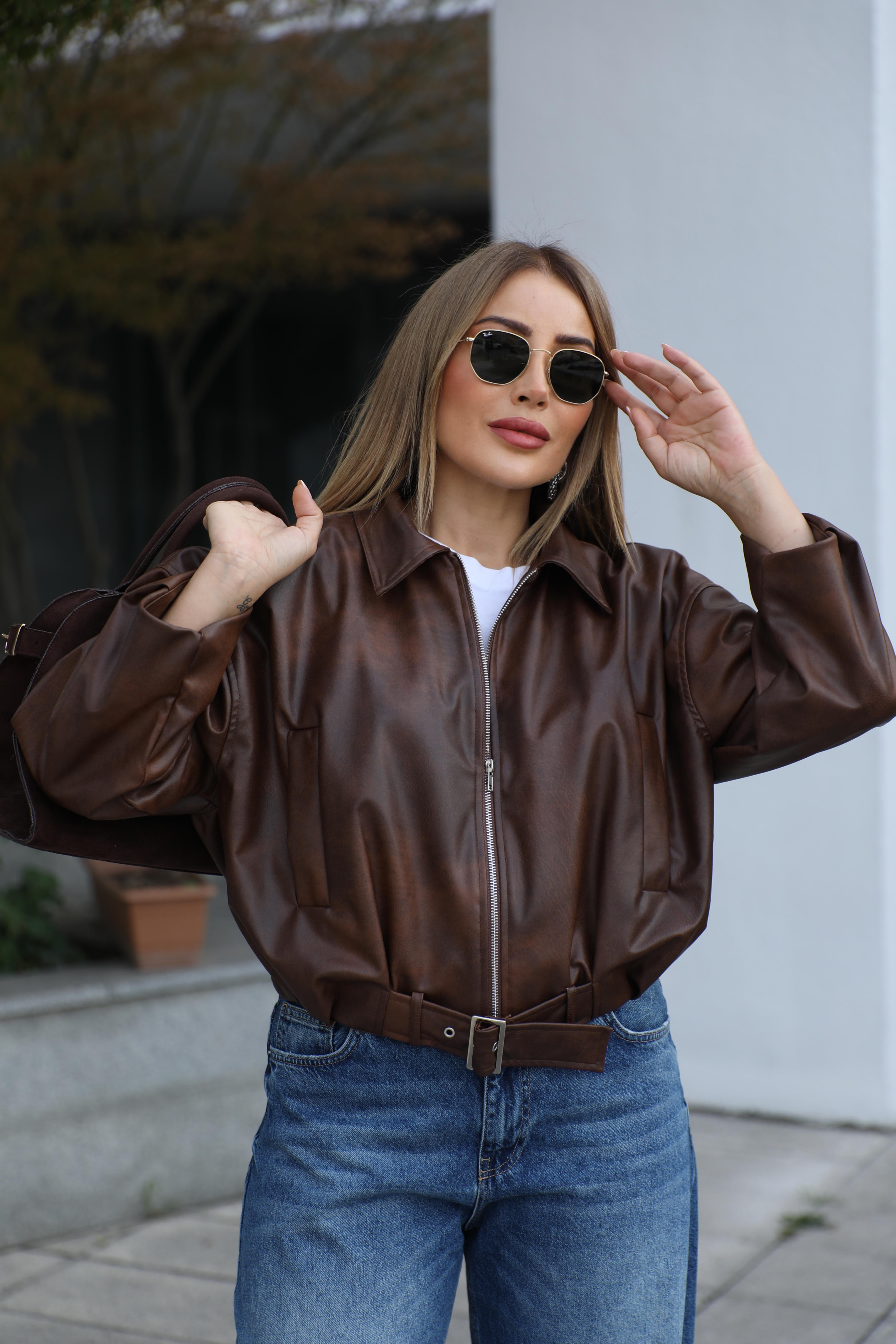 Kahve Eskitme Deri Ceket