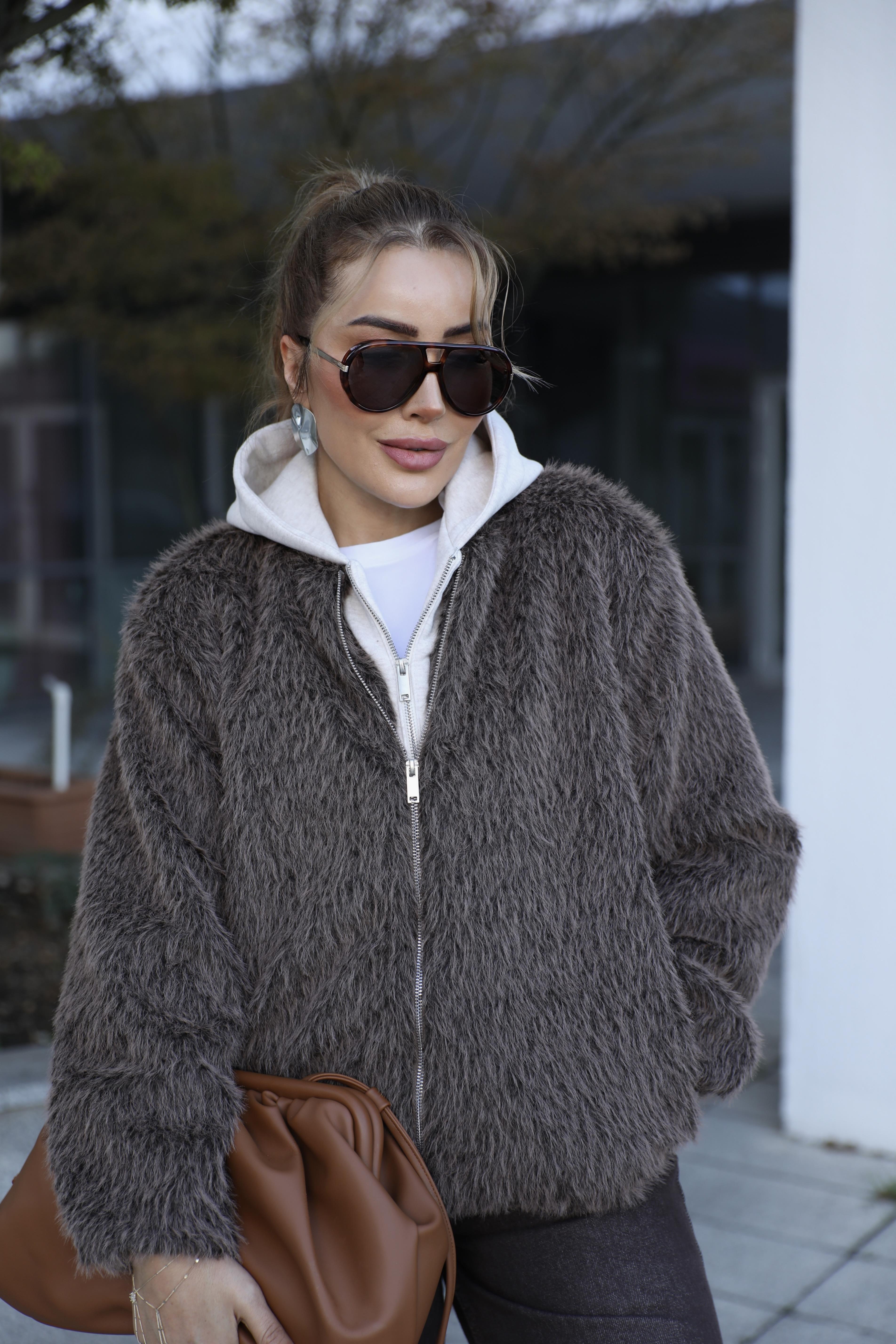 Kahve Kapüşonlu Kürk Mont