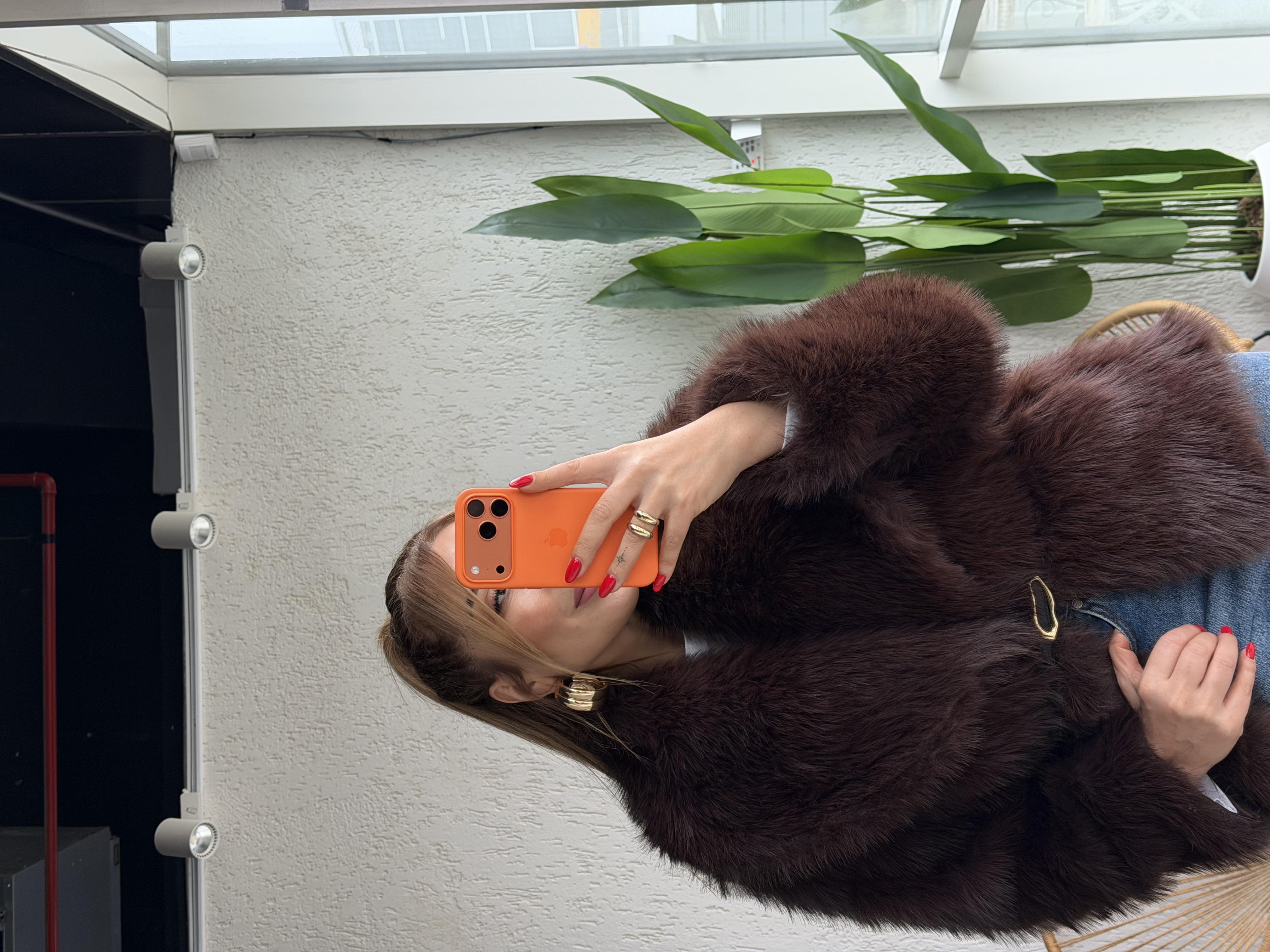 Kahve Kemerli Şal Yaka Kürk