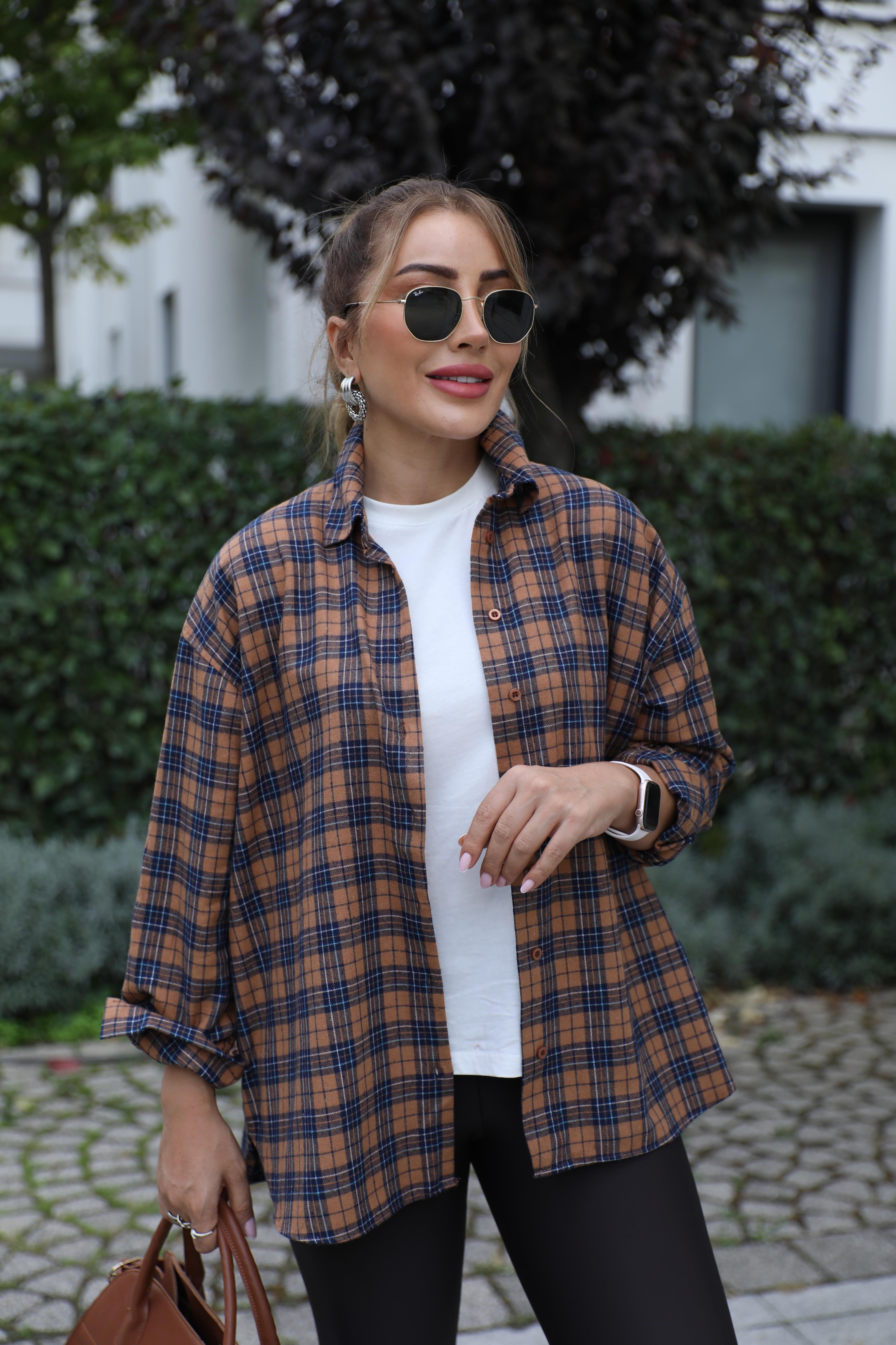 Kahve Lacivert Ekoseli Gömlek