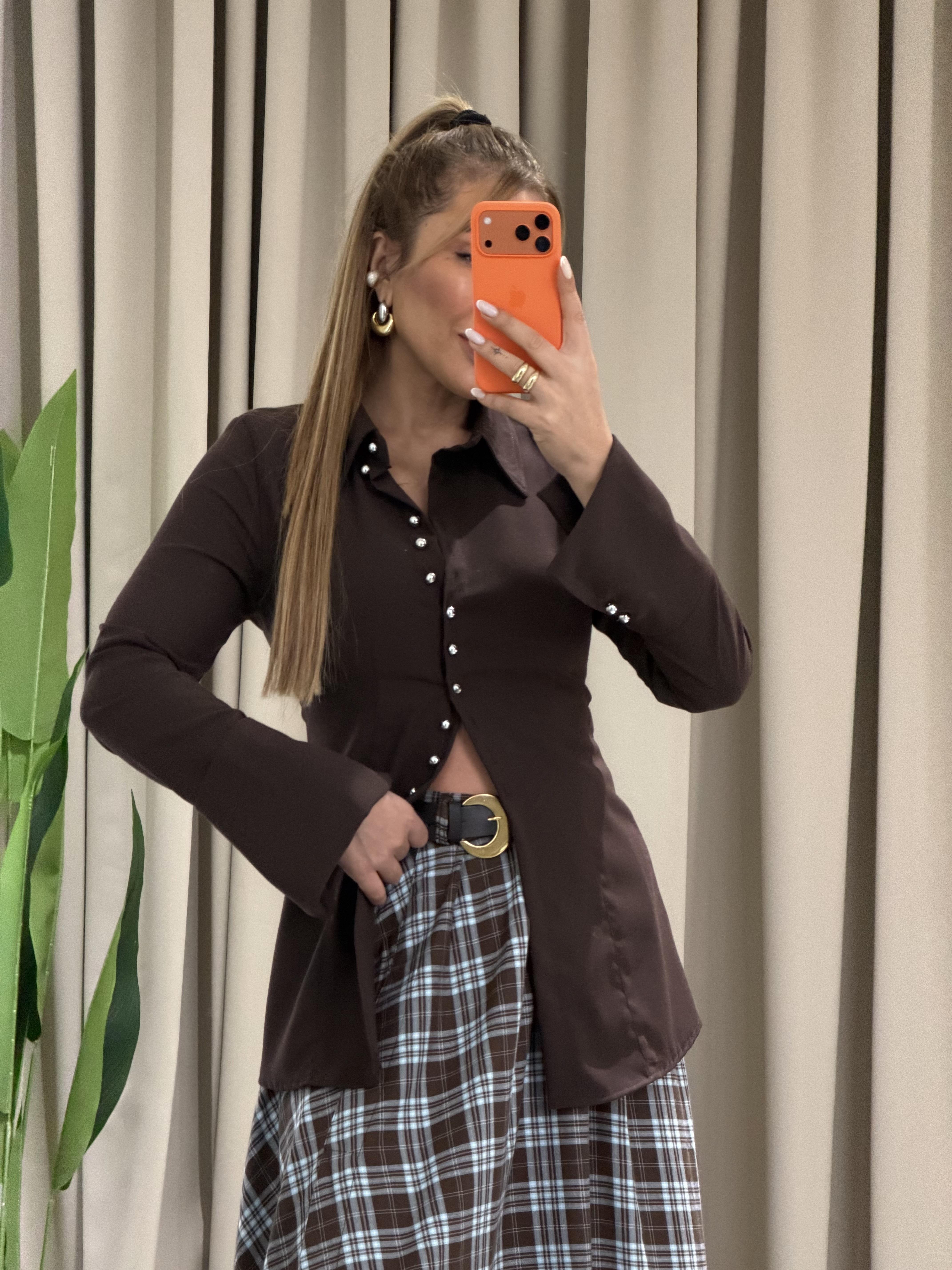 Kahve Muadil Tasarım Gömlek 