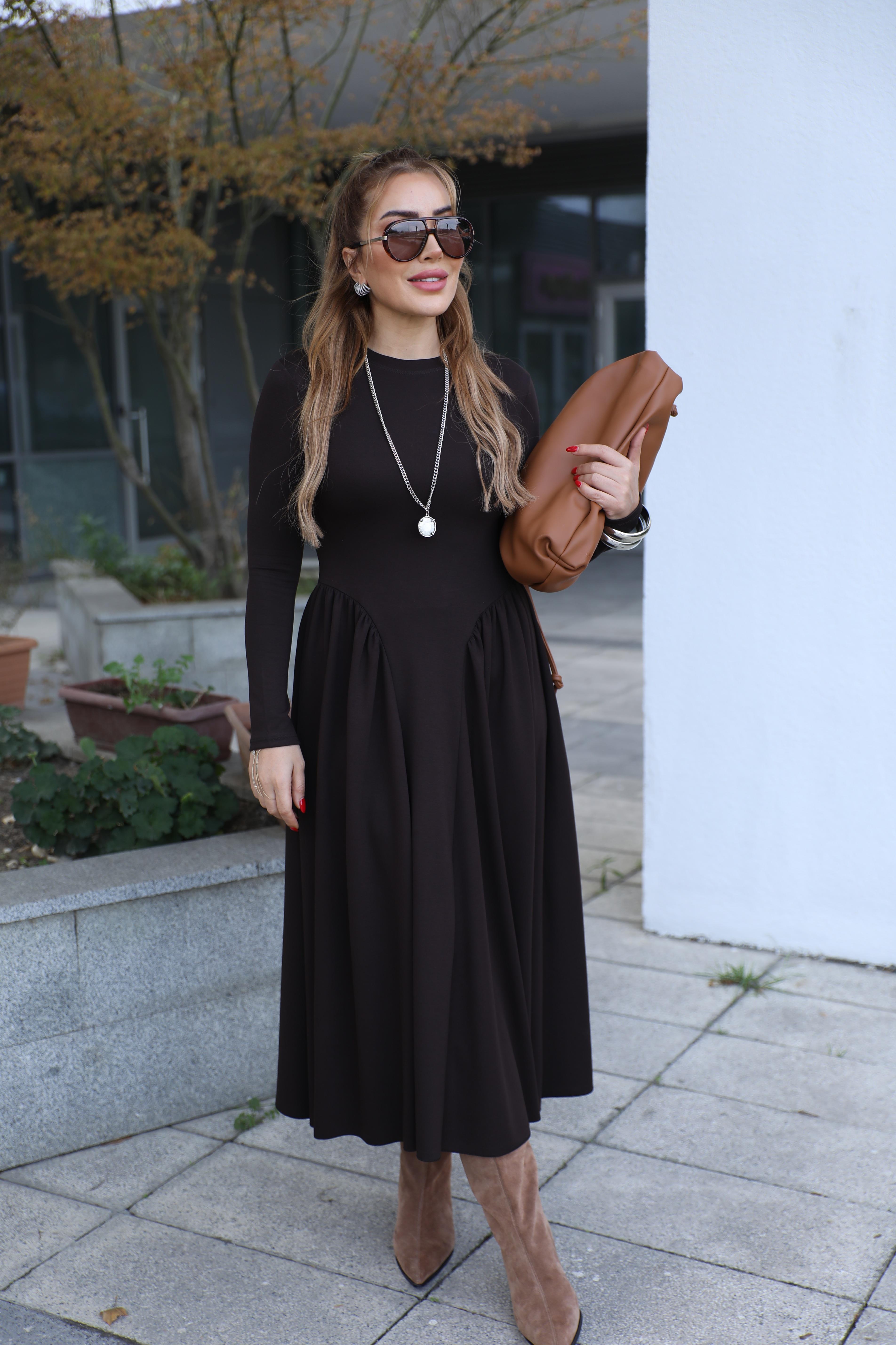 Kahve Muadil Uzun Elbise 