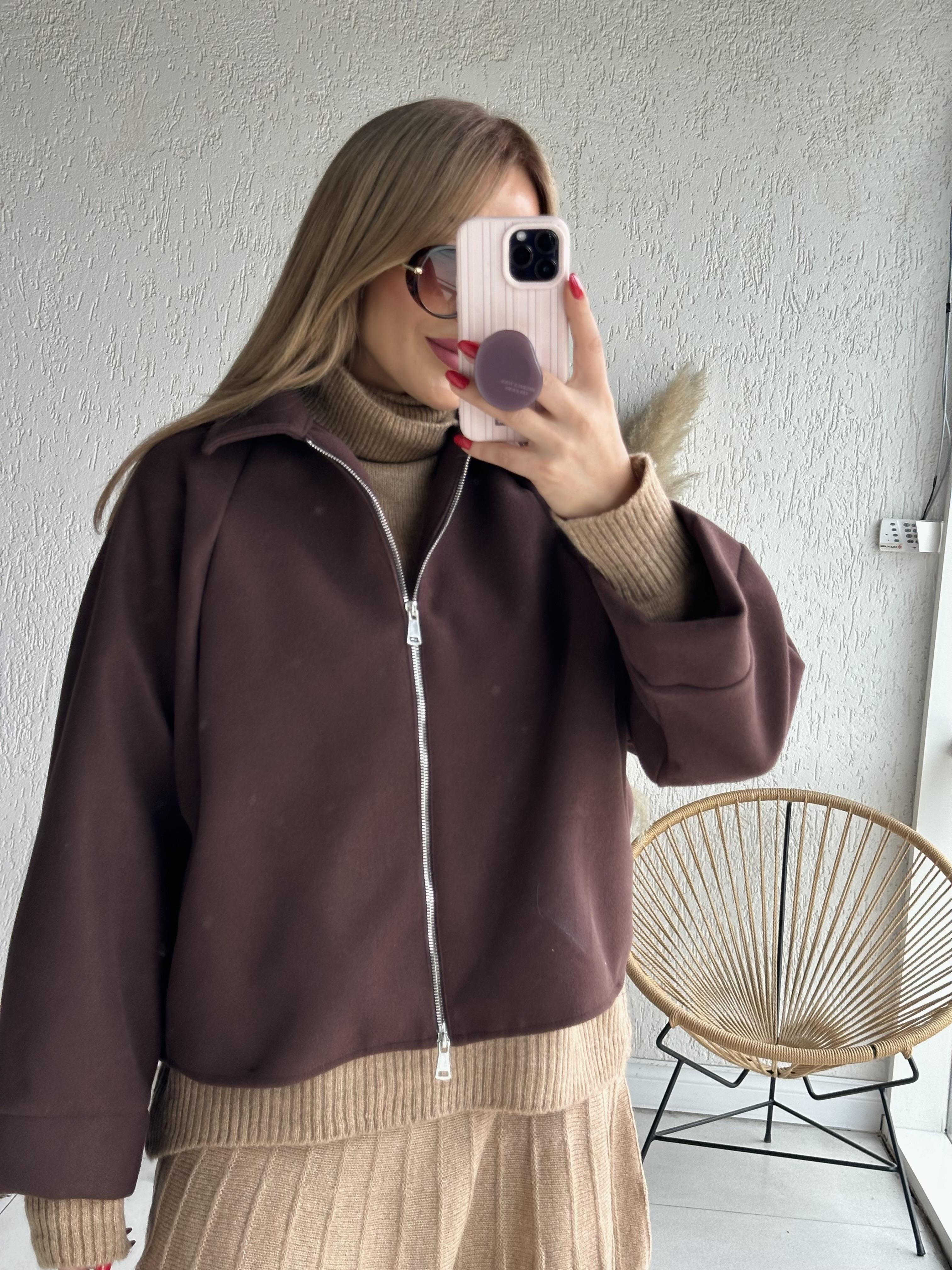 Kahve Oversize Kaşe Ceket