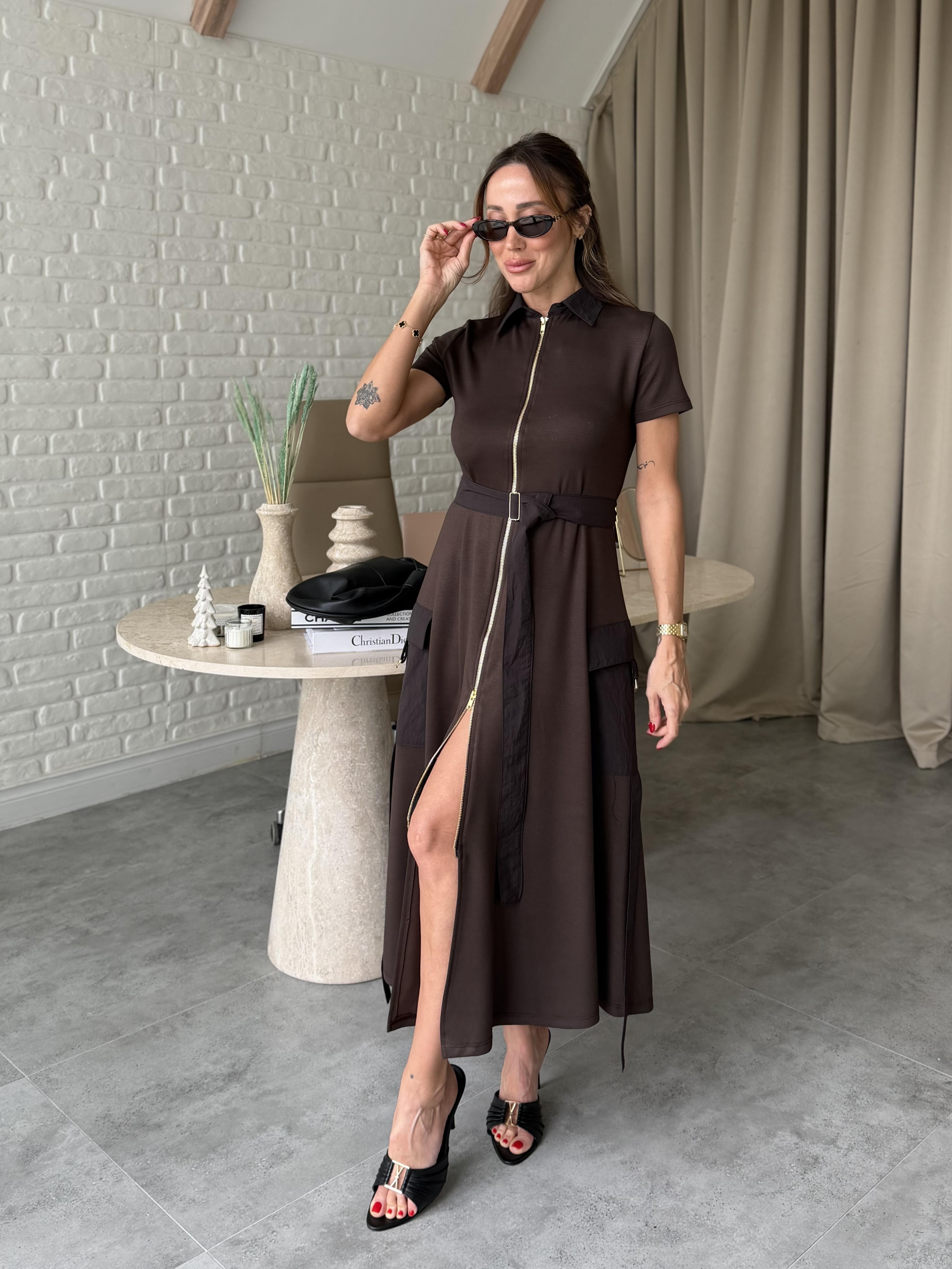 Kahve Paraşüt Cepli Modal Elbise