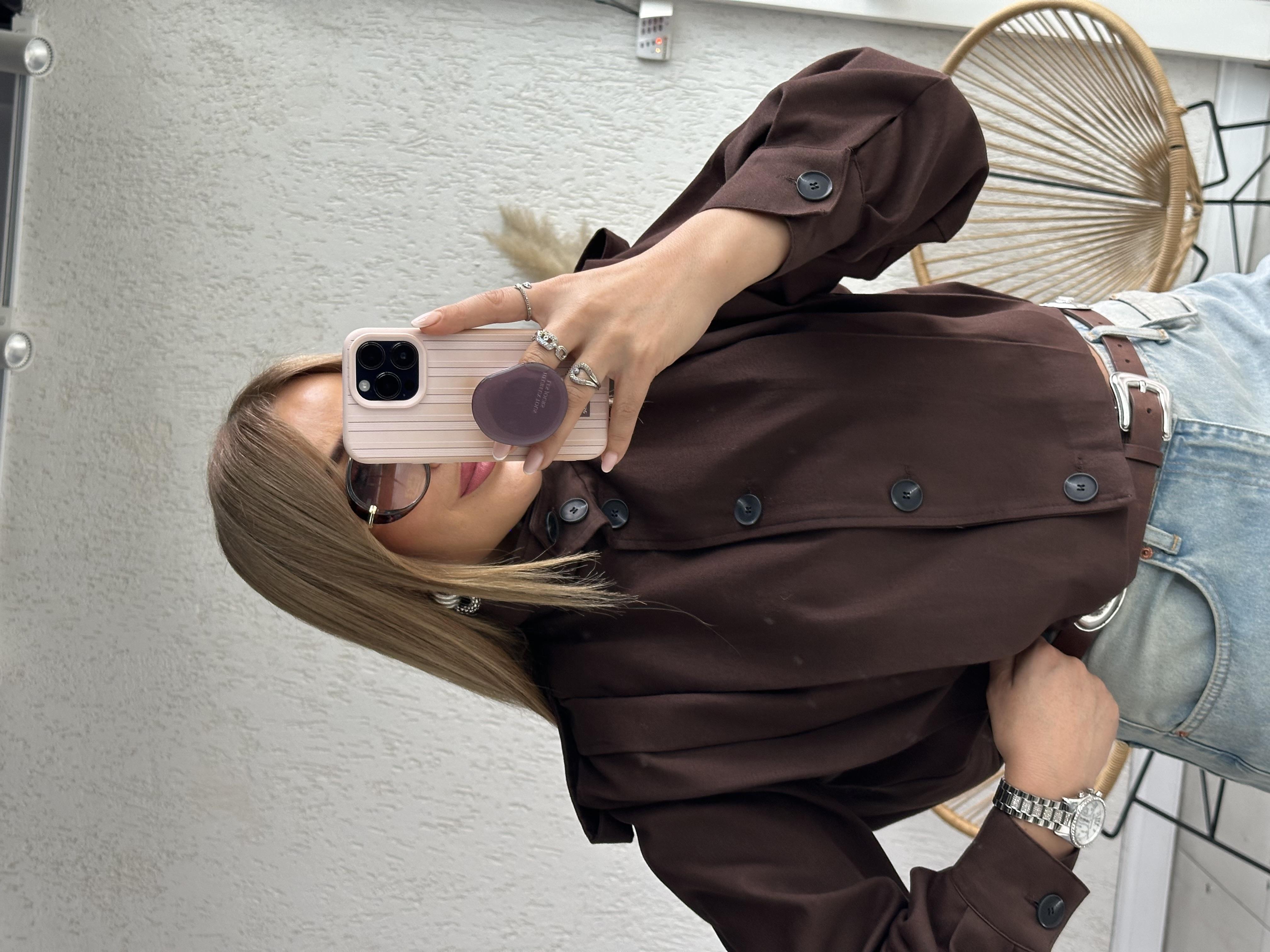 Kahve Pile Detaylı Ceket