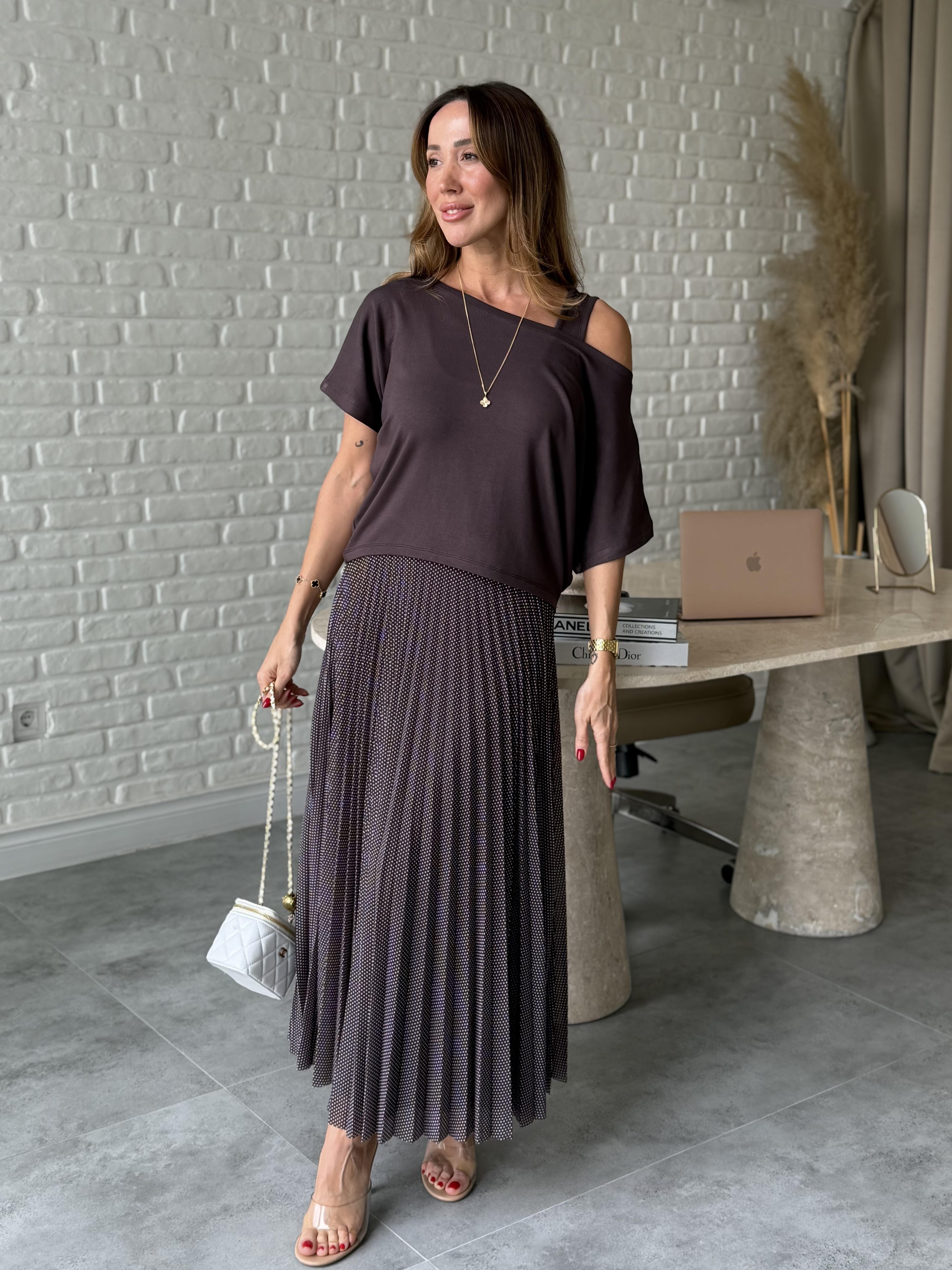 Kahve Puantiyeli Trikolu Elbise