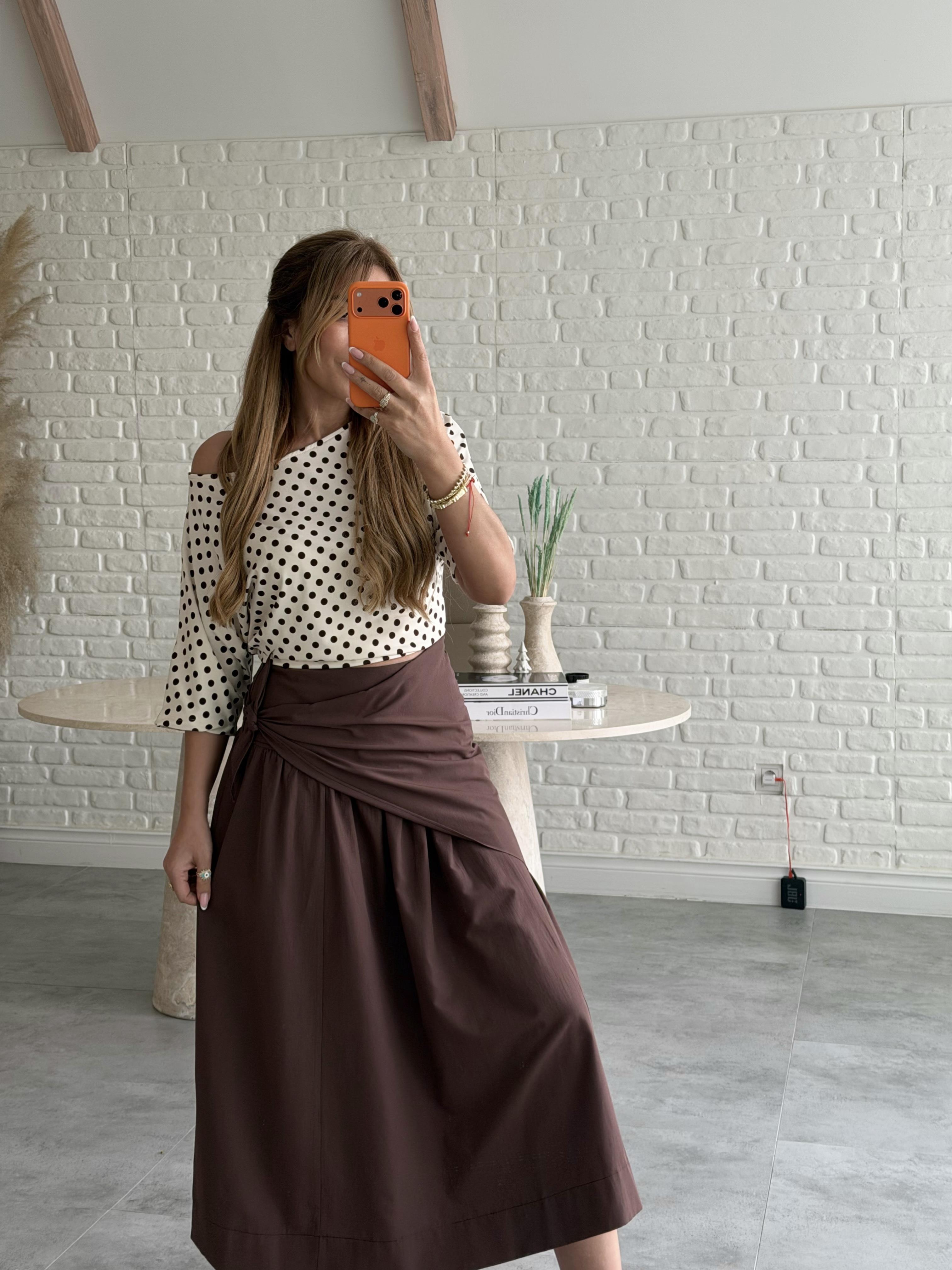 Kahve Şal Detaylı Etek