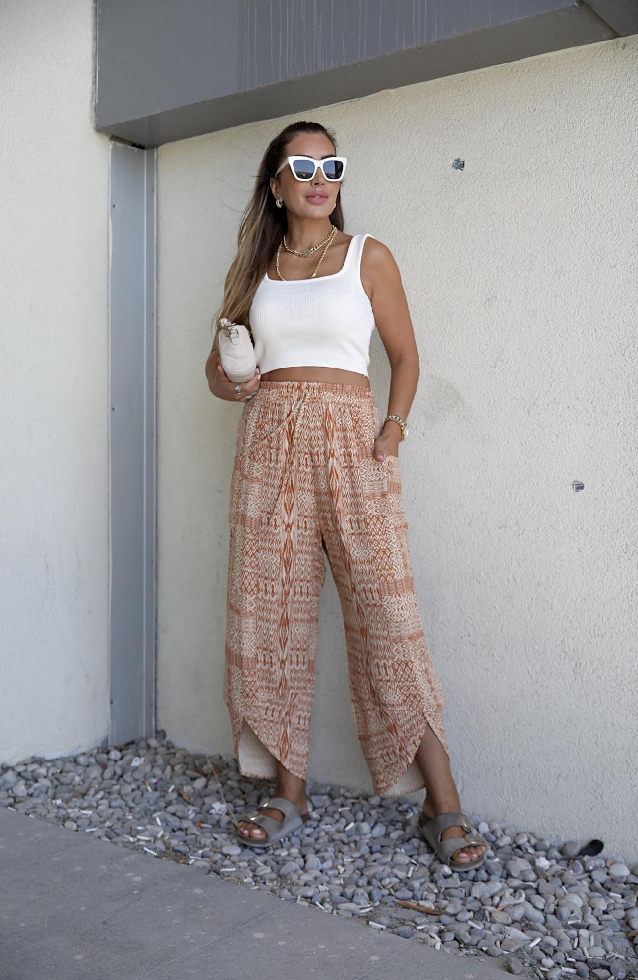 Kiremit Ekru Desenli Şalvar Model Pantolon 