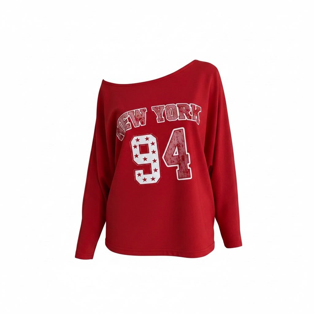 Kırmızı 94 Baskılı Uzun Kollu T-shirt 