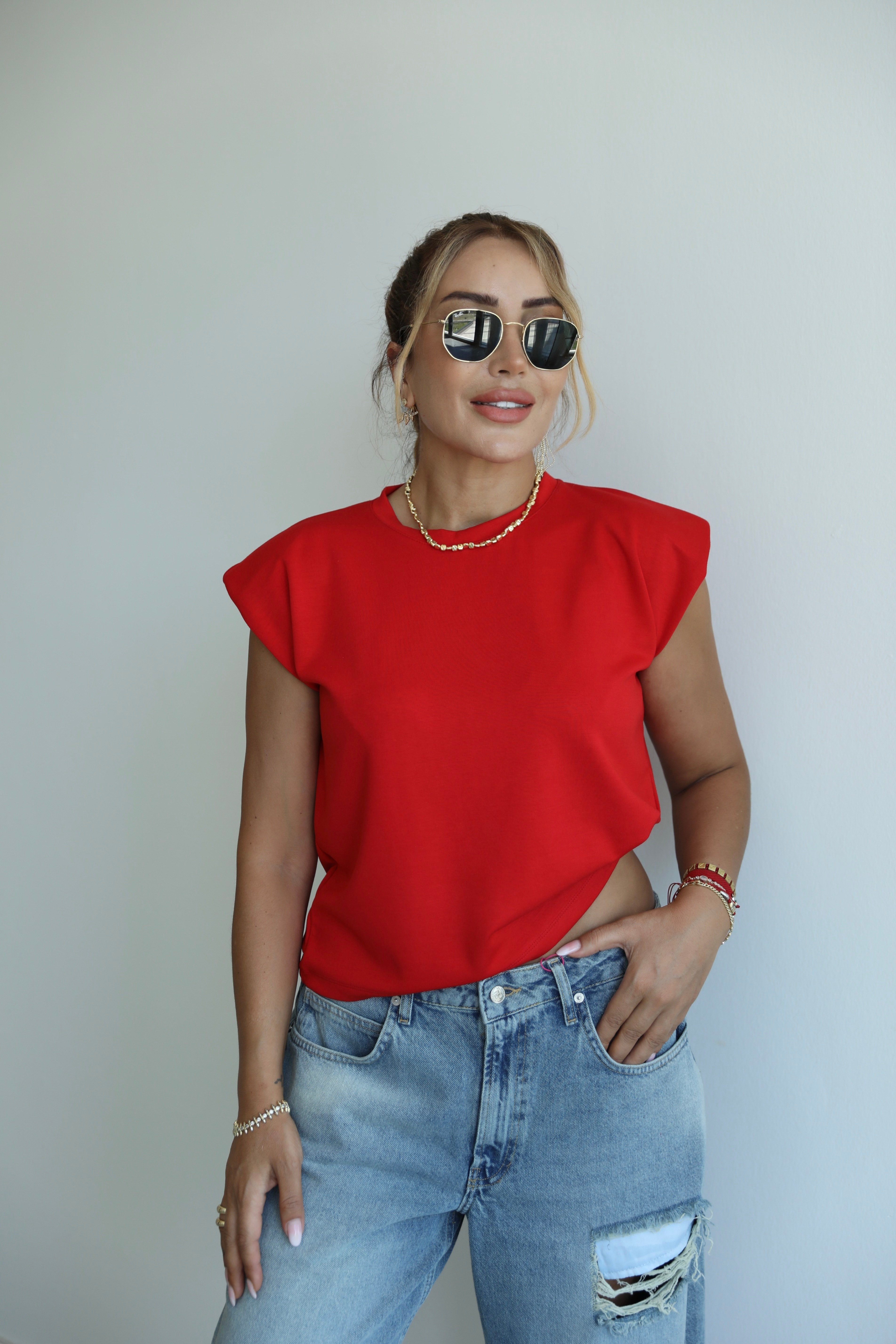 Kırmızı Vatkalı Modal Basic T-shirt 