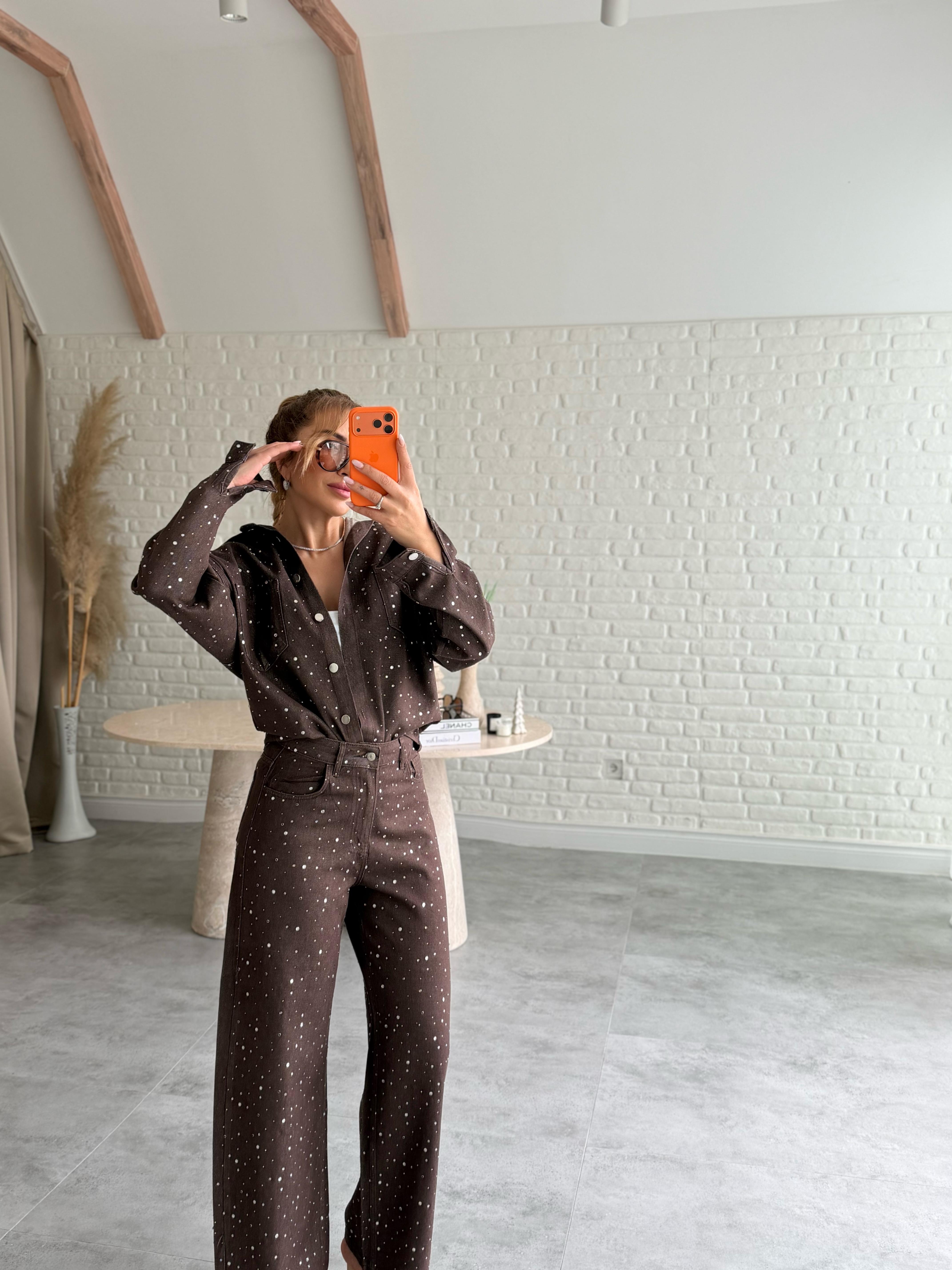 Koyu Kahve Taşlı Denim