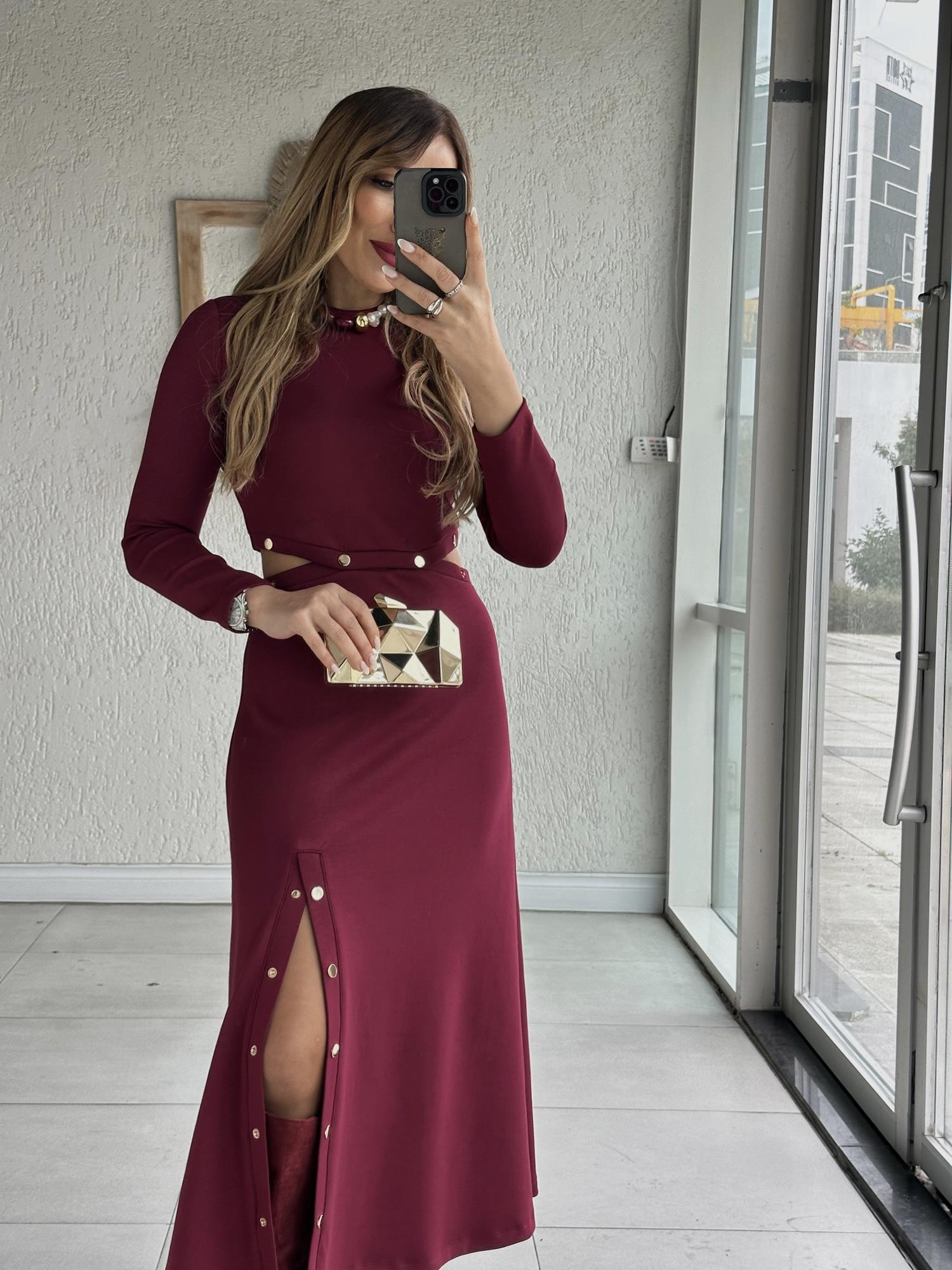 Koyu Mürdüm Modal Çıtçıt Elbise