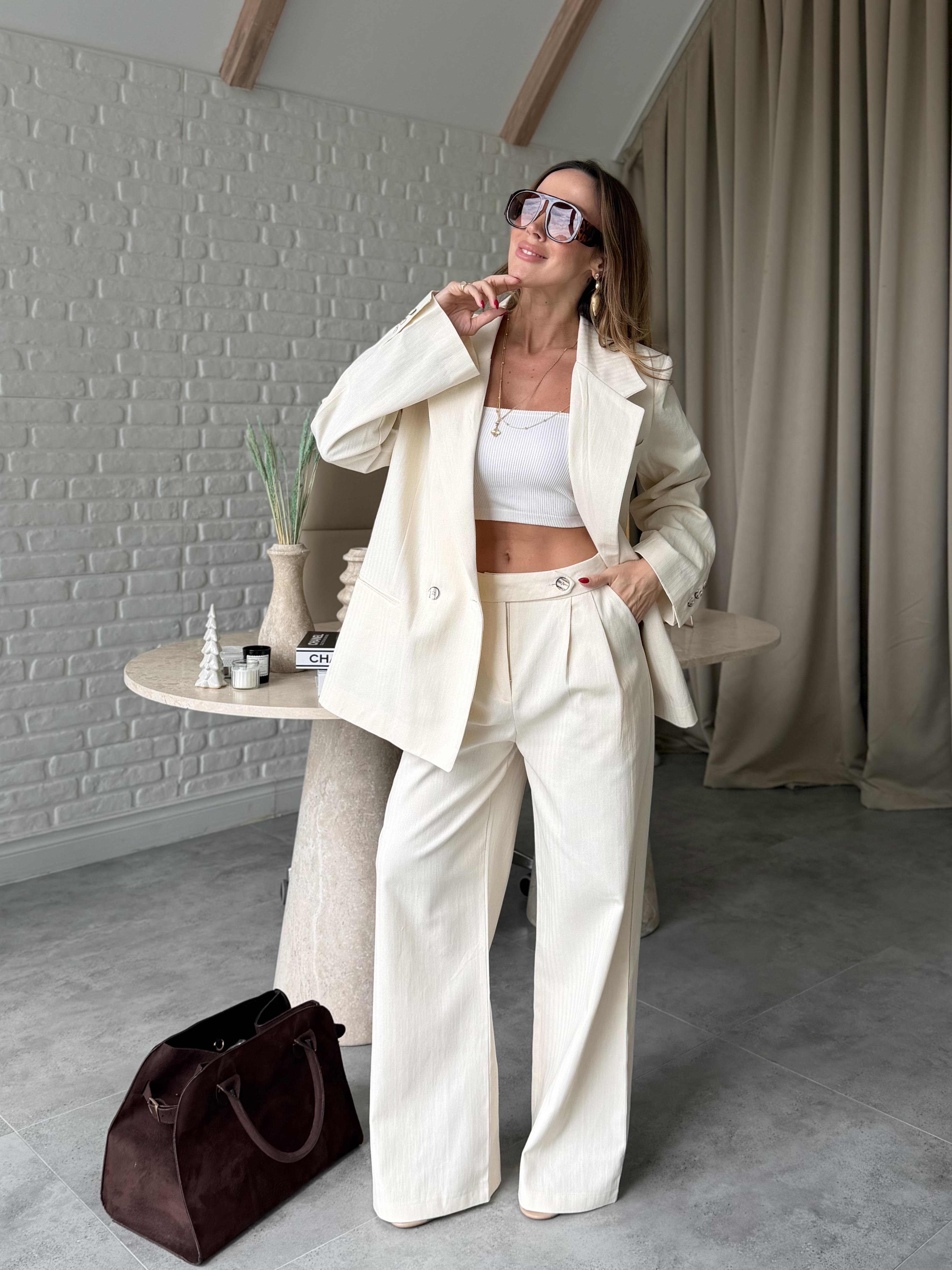 Krem Keten Ceket Pantolon Takım