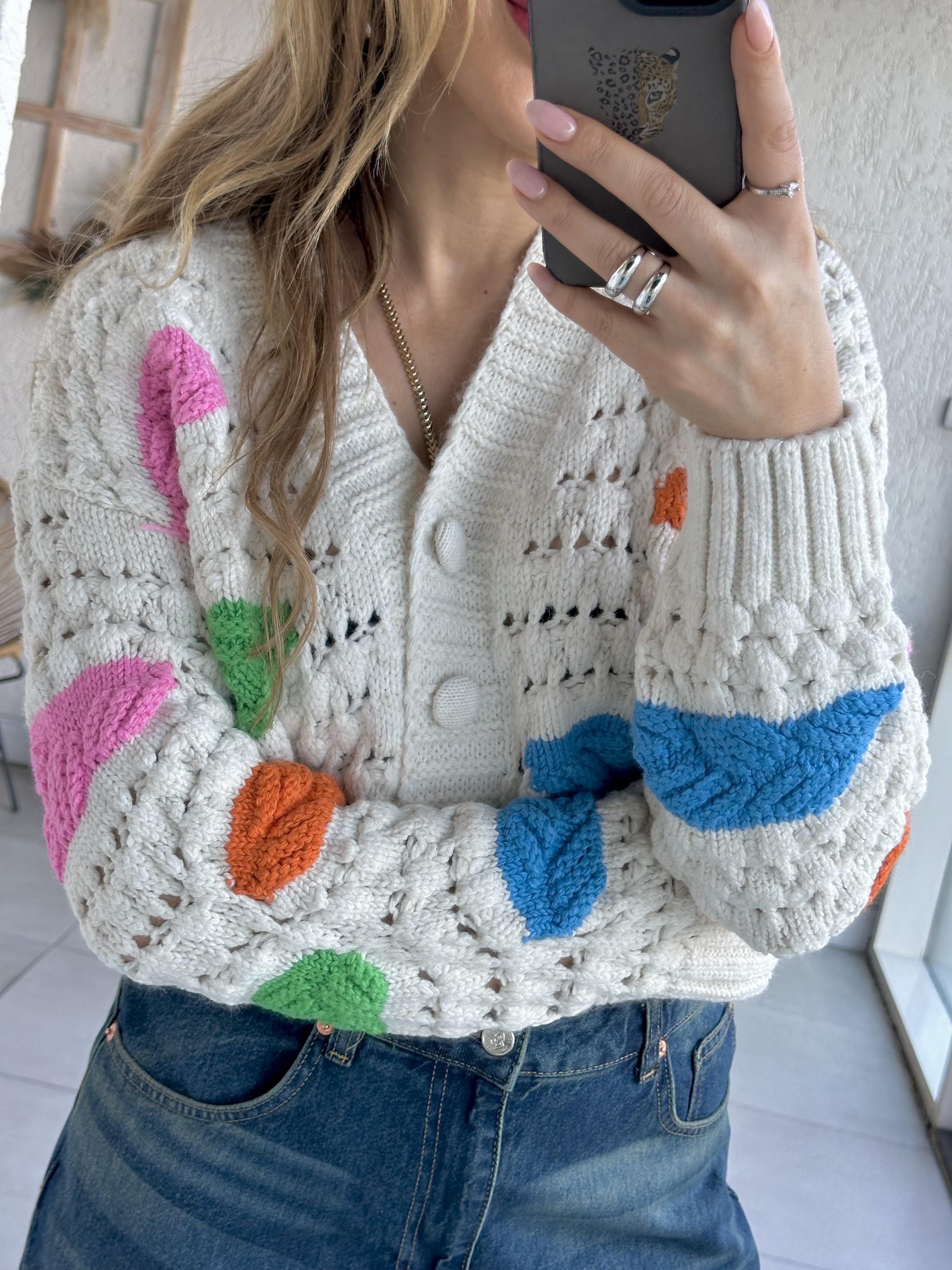 Krem Renkli Ajurlu Hırka